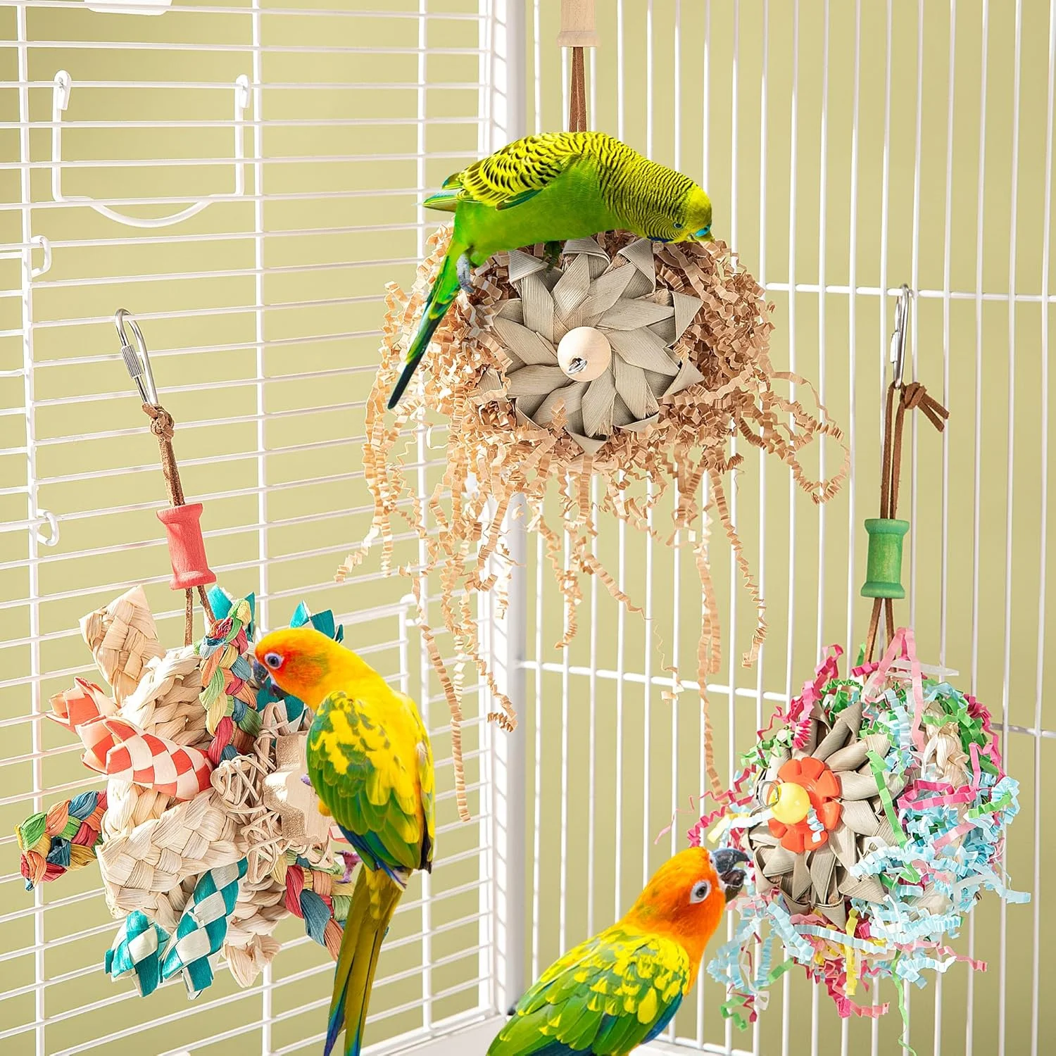 اسباب بازی های طوطی، اسباب بازی های خرد کردنی و جستجوی غذا برای پرندگان، اسباب بازی جویدنی آویزان برای مرغ عشق، کاغذ خرد شده پرندگان و لوازم جانبی قفس، برای مرغ عشق های کوچک و متوسط، فنچ ها، باجریگار، ماکائو
