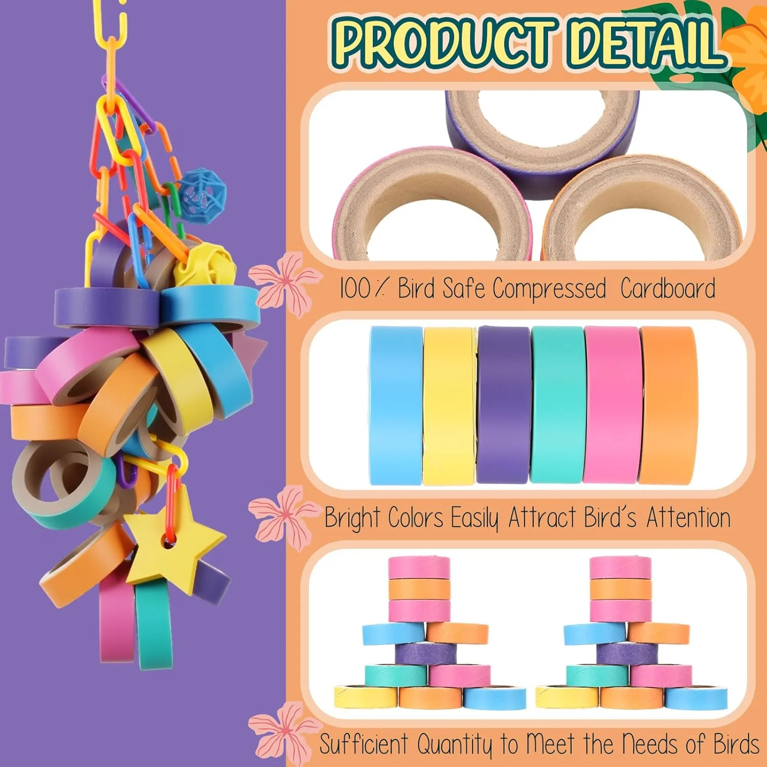 بسته 36 عددی اسباب بازی های پرنده Skyygemm مدل بیگل چاق برای طوطی ها، هسته مقوایی، جویدن، خرد کردن، جستجوی غذا، بازی با پا برای طوطی های متوسط و بزرگ، مینی ماکائو، خاکستری آفریقایی، کاکادو