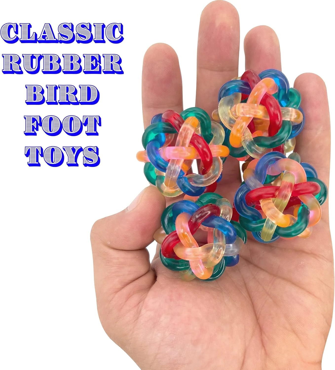 توپ های کوچک دندانه دار 2147 بسته 4 عددی اسباب بازی پرندگان ماندارین توسط M&M - اسباب بازی های کلاسیک رنگارنگ لاستیکی برای پای پرندگان، قابل گرفتن، آسان برای پر کردن و آویزان کردن، عالی برای همه نژادهای پرندگان کوچک