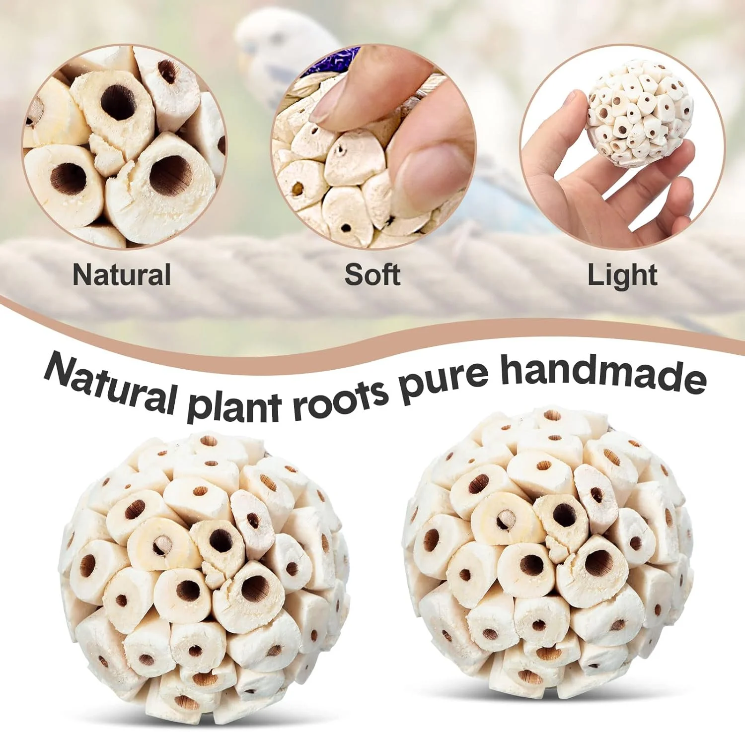 اسباب بازی های طبیعی پرندگان Sotiff، بسته 12 عددی، توپ های جویدنی سولا، اسباب بازی های خرد کردنی پا، اسباب بازی های جستجوی غذا برای طوطی، مناسب برای حیوانات خانگی کوچک تا متوسط، کانور، عروس هلندی، پاراکیت، خرگوش، خوکچه هندی، خرگوش