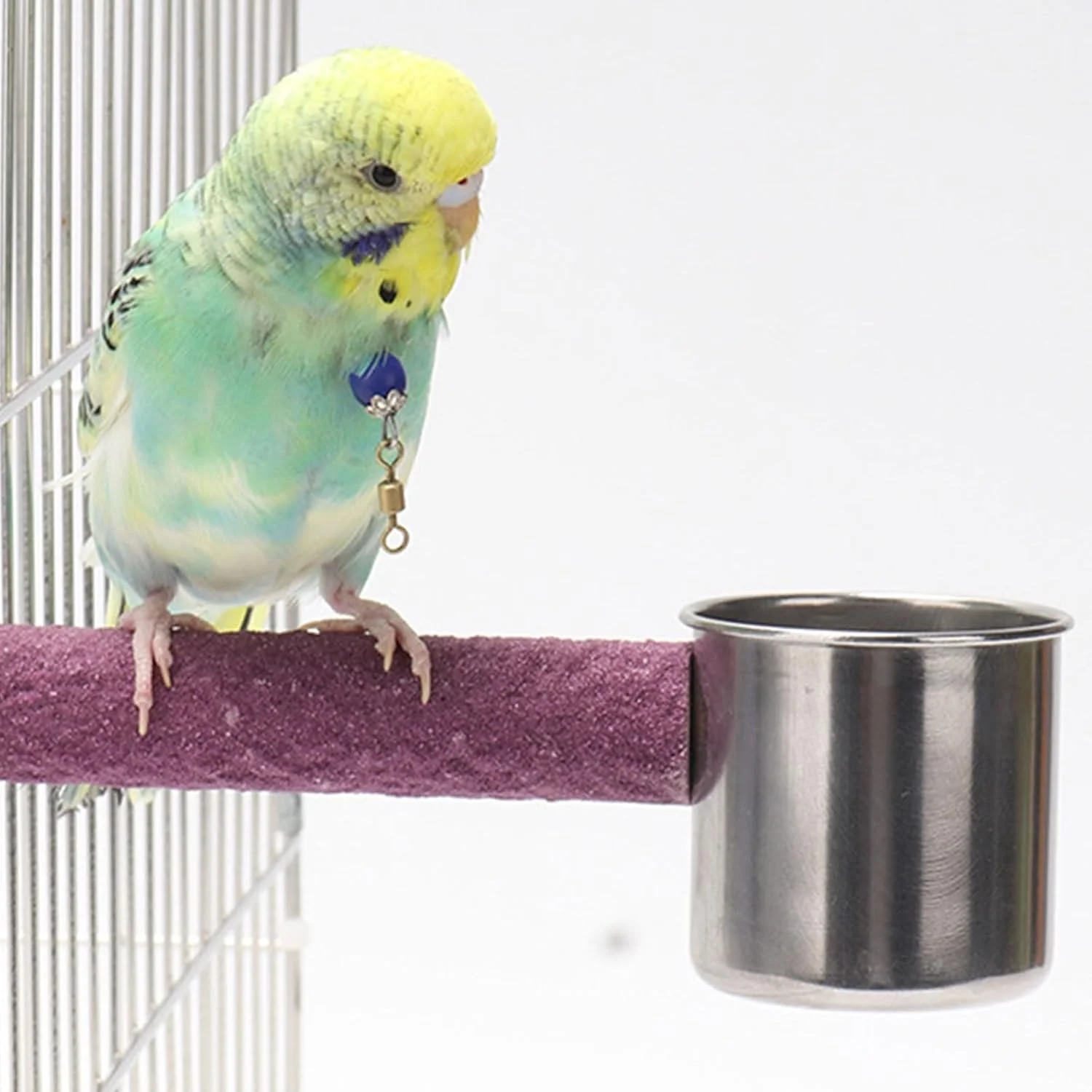 نشیمنگاه طوطی با کاسه برای مرغ عشق، نصب آسان، شاخه درخت نوردی پیچی، تغذیه کننده غذای پرنده کوچک، چوب سنگ زنی