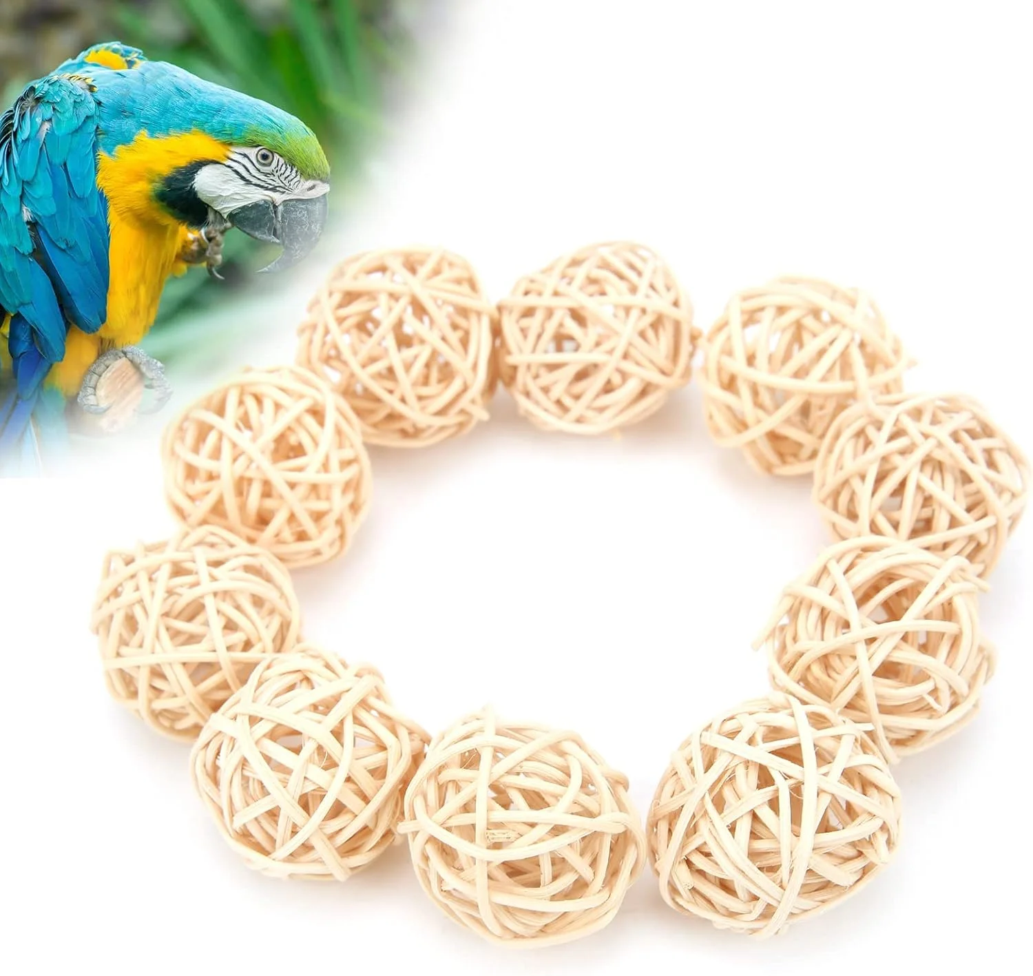 اسباب بازی پرنده، اسباب بازی های جویدنی کوچک حصیری پرنده، 10 عدد برای اسباب بازی جویدنی حیوانات برای دکوراسیون منزل (رنگ اصلی 3 سانتی متر)