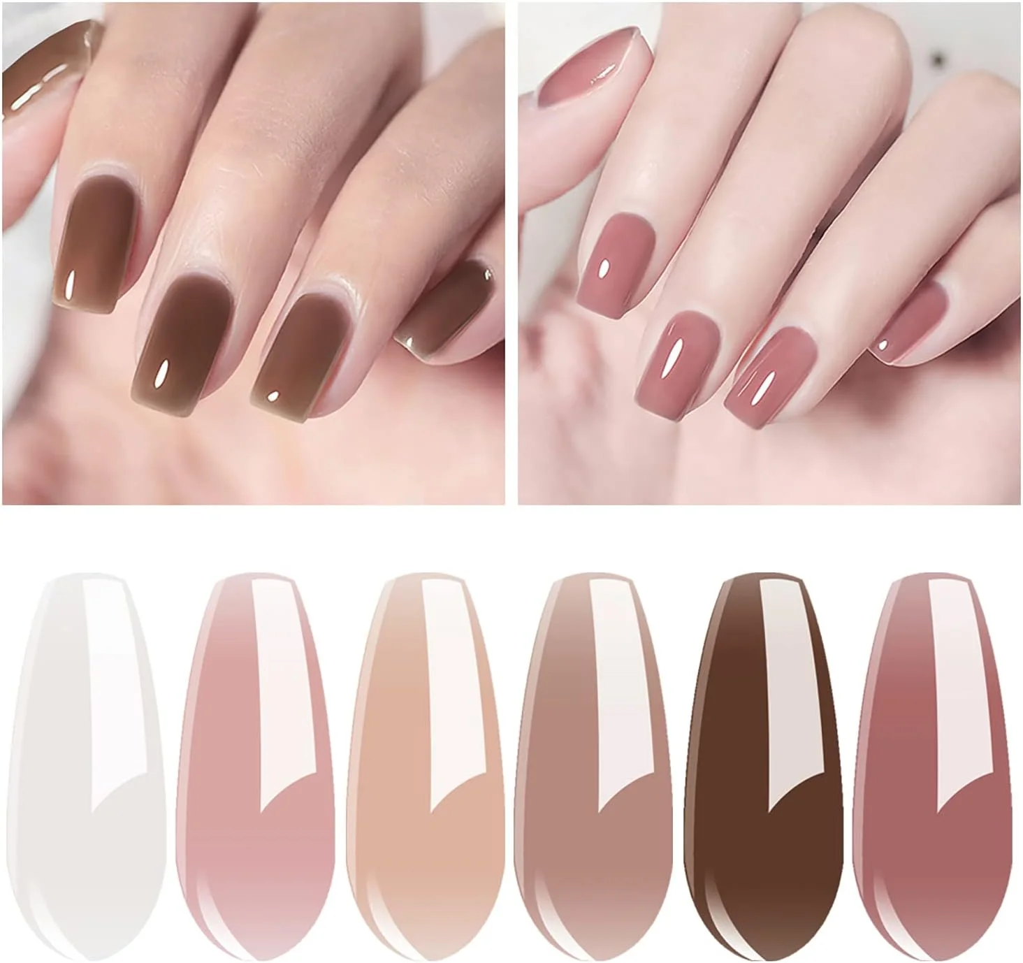 کیت استارتر لاک ژل ویشاین همراه با دستگاه خشک کن سریع لاک ناخن UV LED 36 وات، مجموعه ابزار مانیکور شامل 6 رنگ شیری سفید، رنگ های خنثی، رنگ پوست، ژله ای و شفاف، لاک ژل بیس و تاپ کت #055