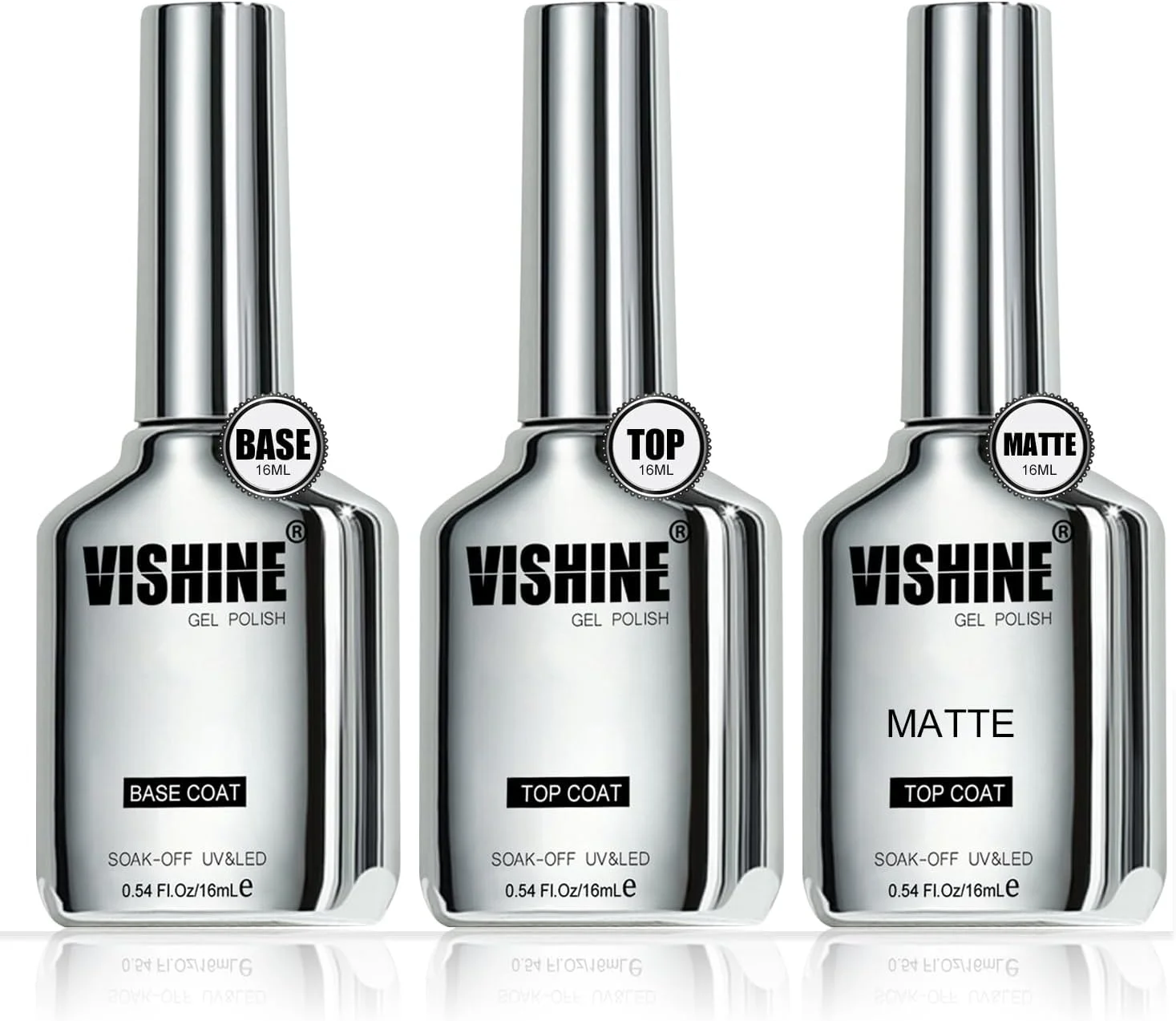 لاک ژل نیمه دائمی ویشاین، 3 عدد 16 میلی لیتر شامل ژل بیس، تاپ کت بدون نیاز به تمیز کردن و تاپ کت مات، براق، بادوام و قابل خیساندن برای ناخن