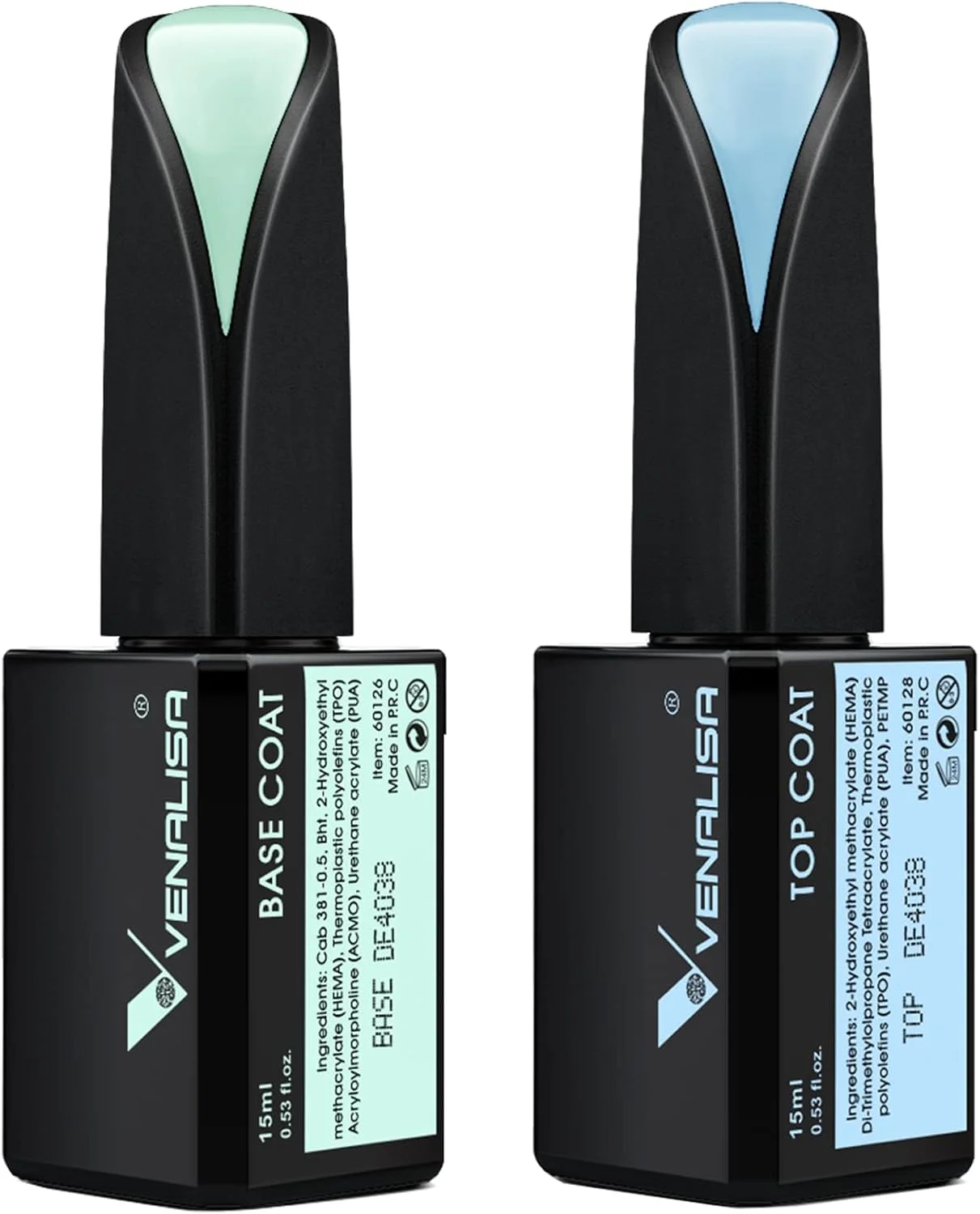 ست لاک ژل دو عددی VENALISA، شامل بیس کت و تاپ کت 15 میلی لیتری، بدون نیاز به پاک کردن، براقیت بالا، ماندگاری طولانی، تاپ کت حرارتی، قابل برداشتن با خیساندن، کیت ژل LED