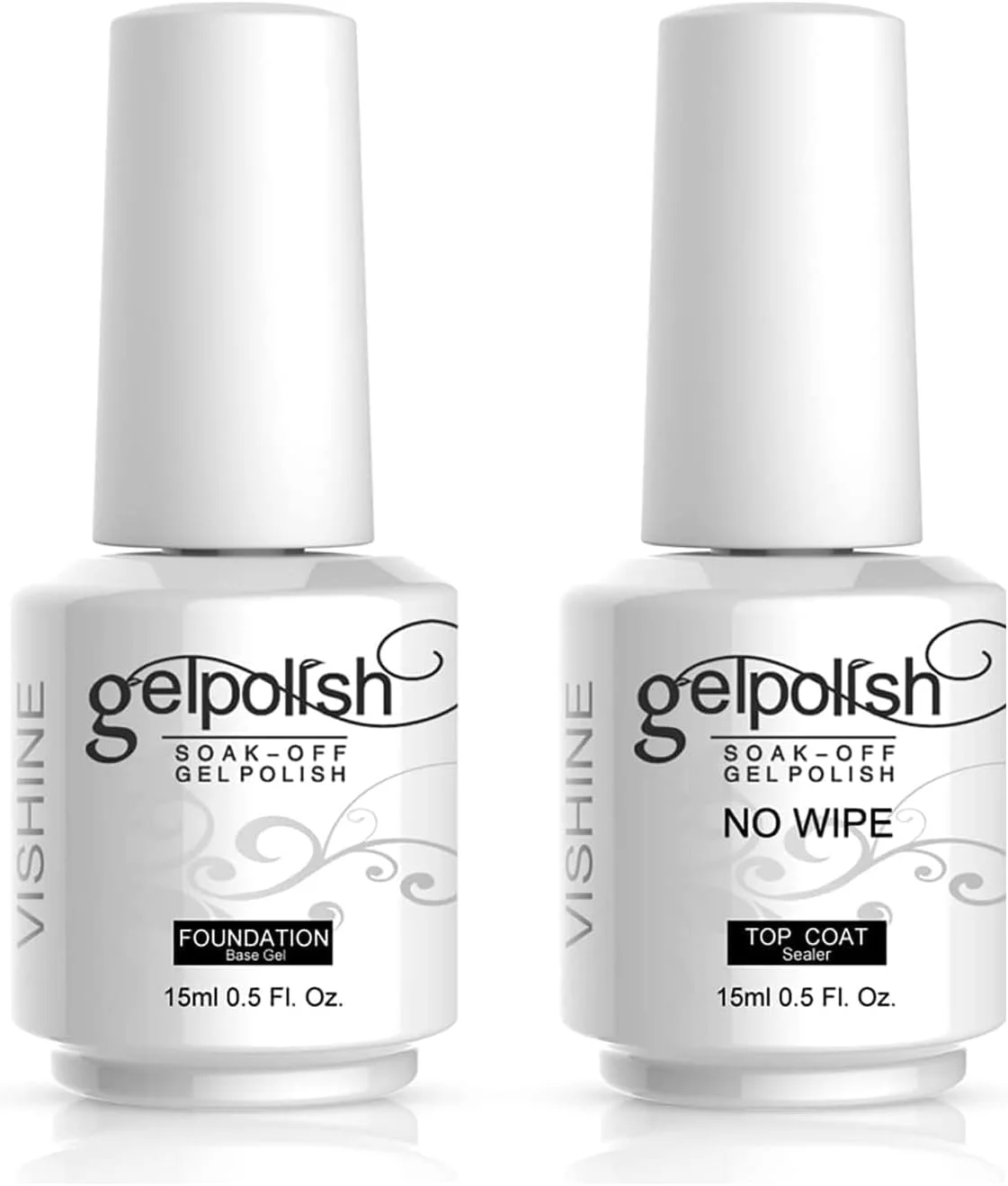 مجموعه لاک ژل بیس کت و تاپ کت بدون نیاز به دستمال کشی ویشاین 15 میلی لیتری، خشک شدن با UV LED، لاک ناخن براق و ماندگار