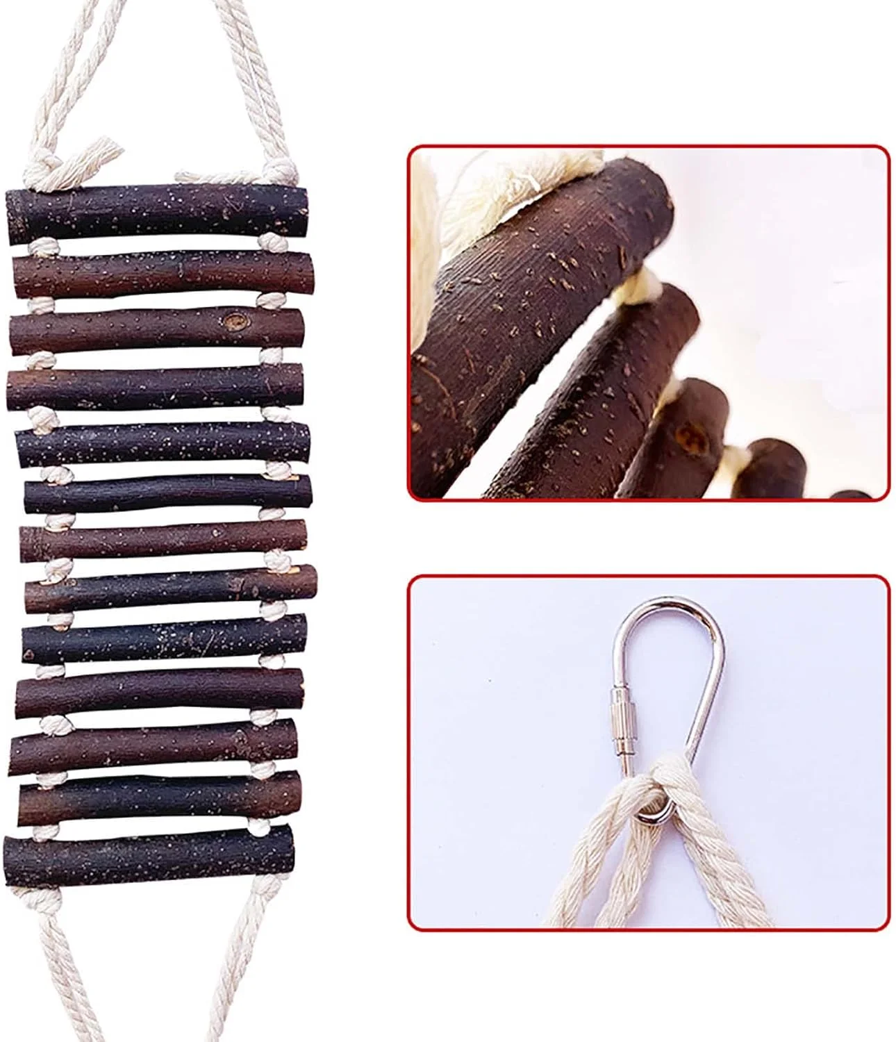 پل نردبانی چوبی پرنده Pepisky، نردبان طنابی طبیعی، اسباب بازی پرنده، نردبان طوطی 13 پله ای، پل تاب دار 19.7 اینچی، لوازم جانبی قفس پرنده، اسباب بازی آموزشی قفس پرنده