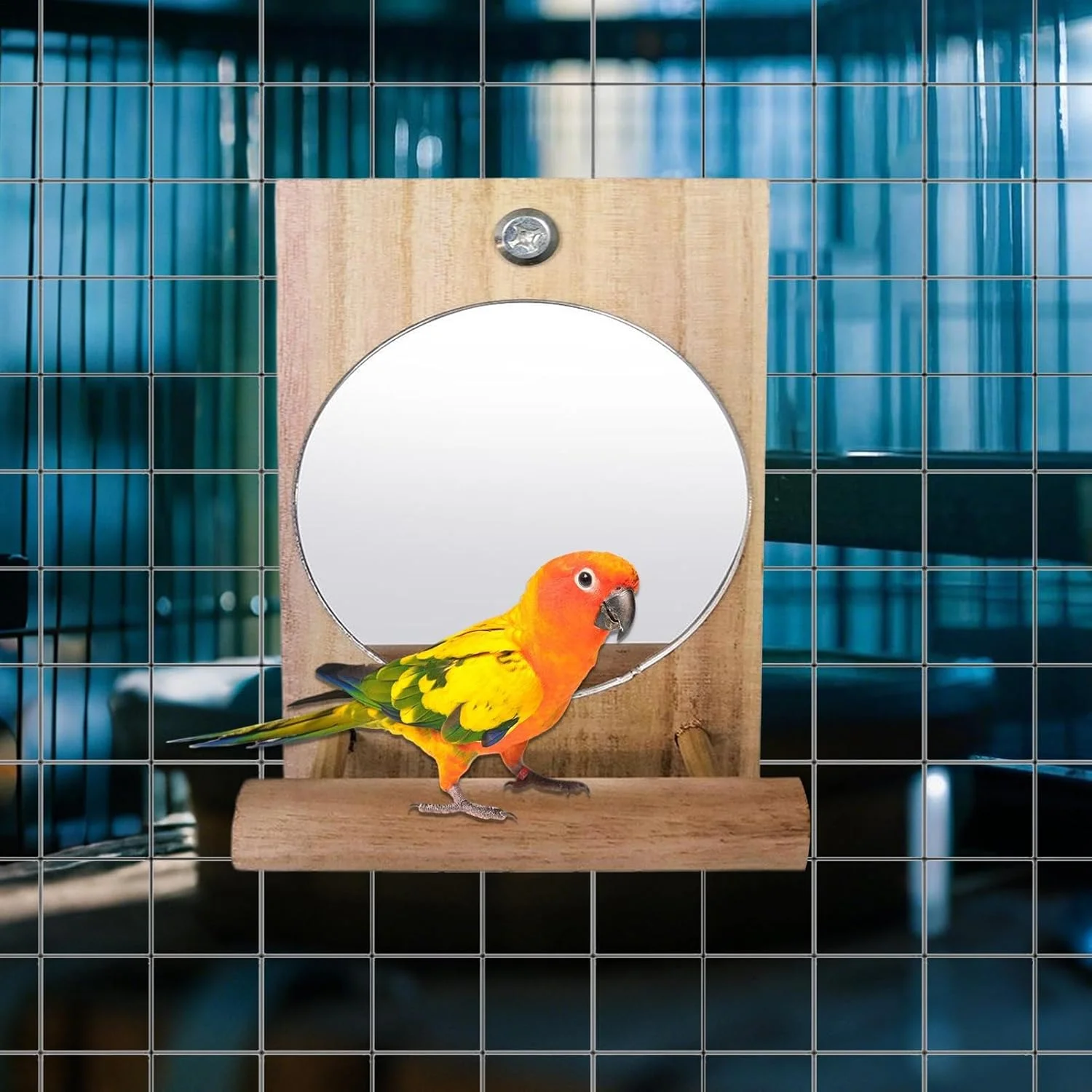 آینه حیوانات خانگی - اسباب بازی چوبی نشیمنگاه، لوازم جانبی سرگرم کننده جویدنی برای طوطی ها، قناری ها، فنچ ها، مرغ عشق، ماکائو، چوب طبیعی سبک وزن، سرگرمی قفس برای پرندگان، محکم