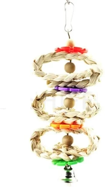 اسباب بازی پرندگان برای طوطی، بسته 7 عددی تاب چوبی طبیعی، لوازم جانبی قفس آویز زنگوله دار