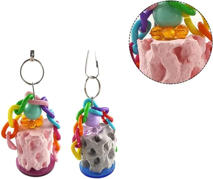 اسباب بازی جویدنی طوطی 2 عددی، ساخته شده از مواد طبیعی، سنگ کلسیم برای نوک پرنده، اسباب بازی جویدنی آویز برای طوطی ماکائو، طوطی خاکستری آفریقایی، عروس هلندی