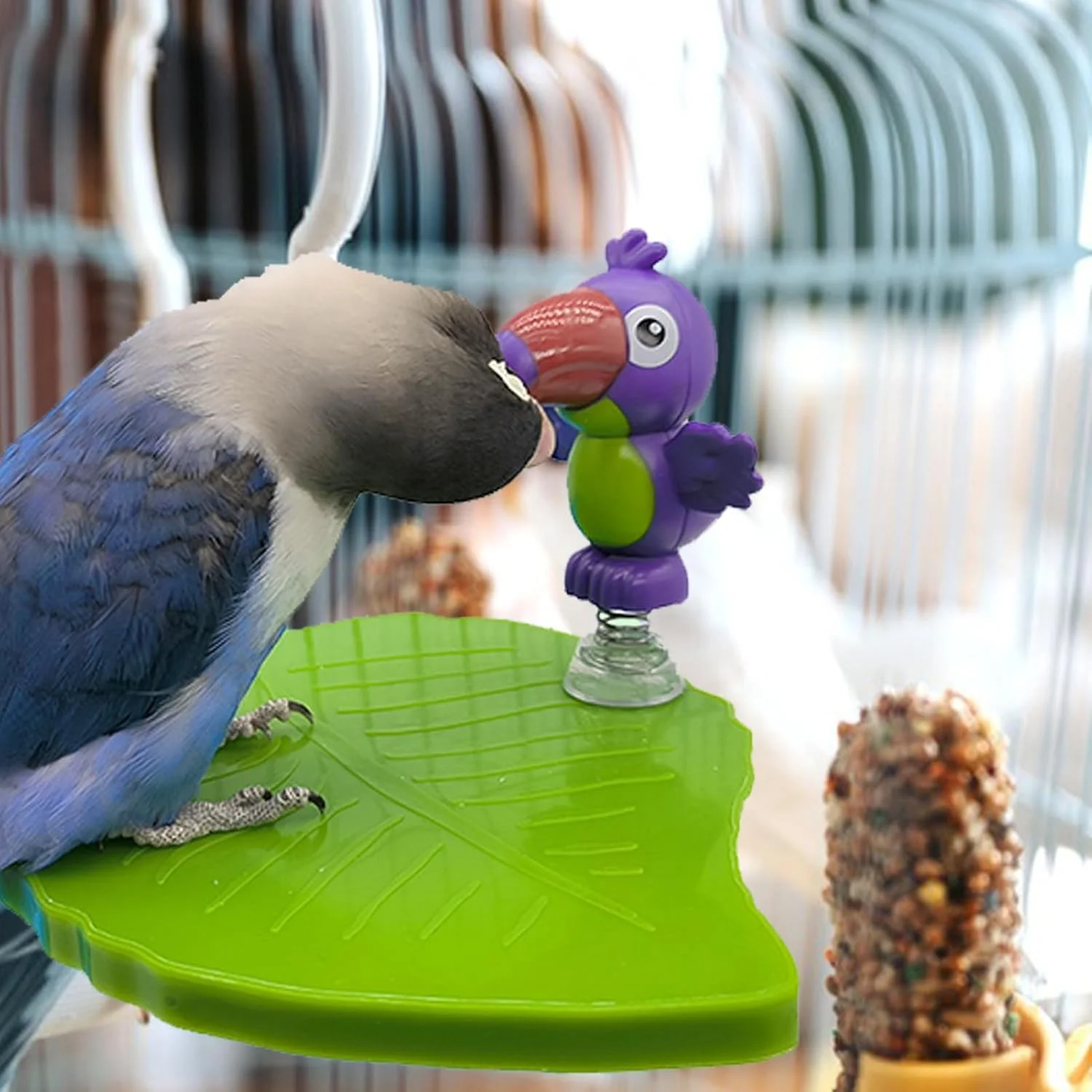 جایگاه طوطی برای قفس - جایگاه سینی قفس به شکل برگ | لوازم جانبی پرنده تعاملی نفیس برای اتاق خواب، اتاق نشیمن، خوابگاه، دکوراسیون منزل