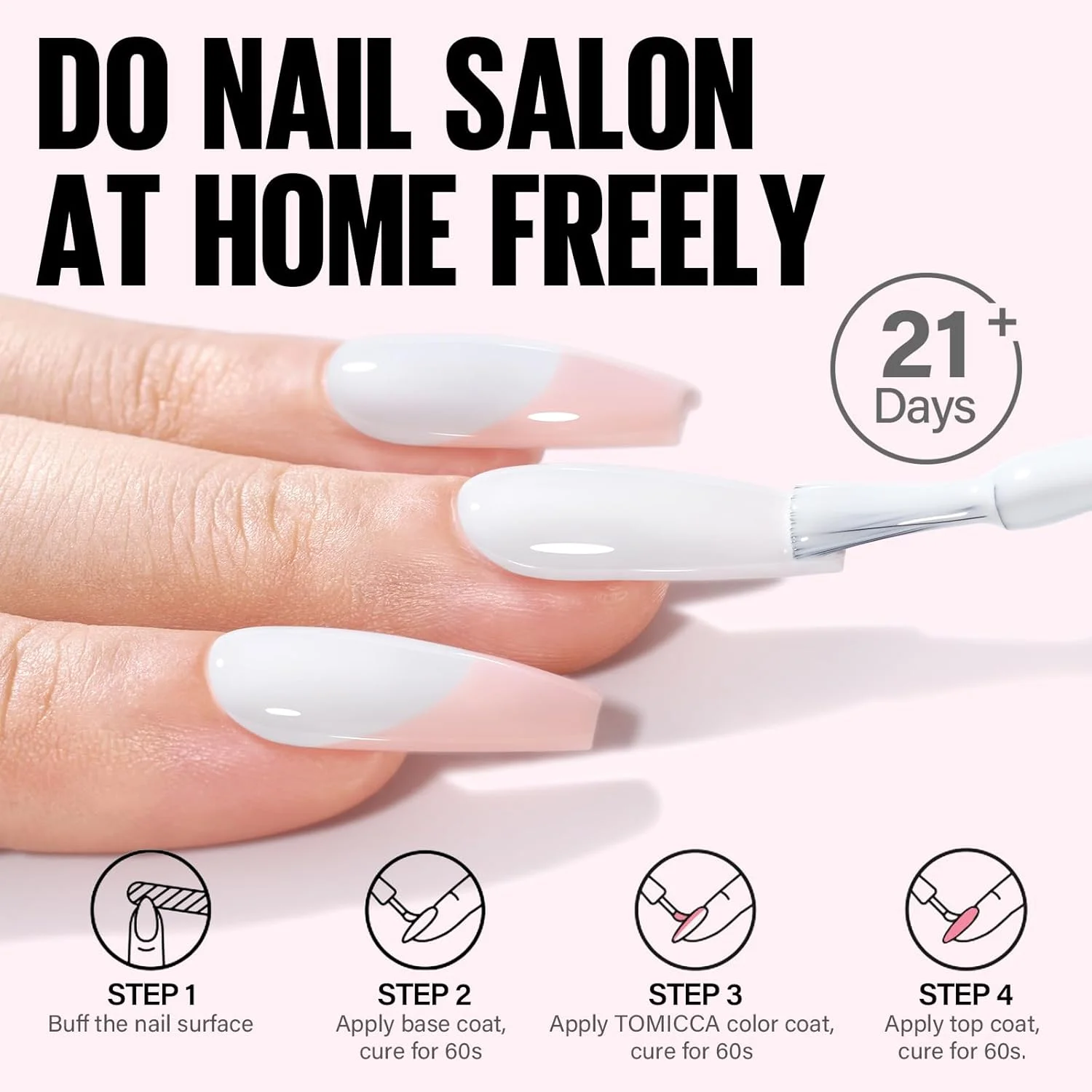 ست لاک ژل صورتی کالباسی TOMICCA و تاپ کت و بیس کت - لاک ژل 8 میلی لیتری سفید، صورتی روشن، بنفش مایل به خاکستری، لاک ژل UV LED Soak Off برای زنان و دختران - طراحی ناخن خیره کننده با استفاده آسان