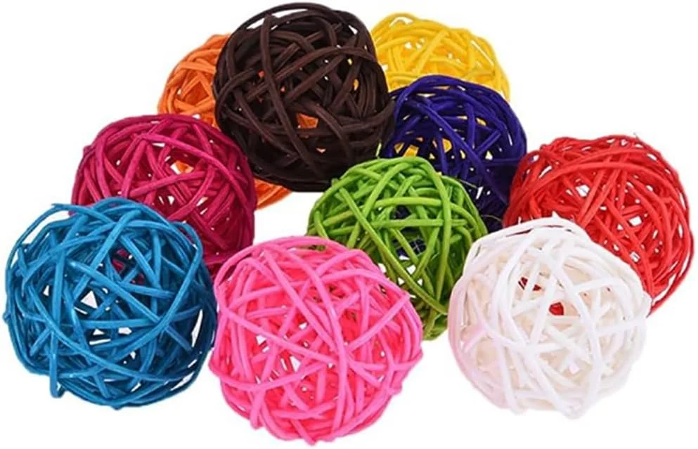 اسباب بازی غلتکی حصیری طبیعی پادو برای پرندگان، قطر 6 سانتی متر (6 عدد در بسته) (رنگ های متنوع)