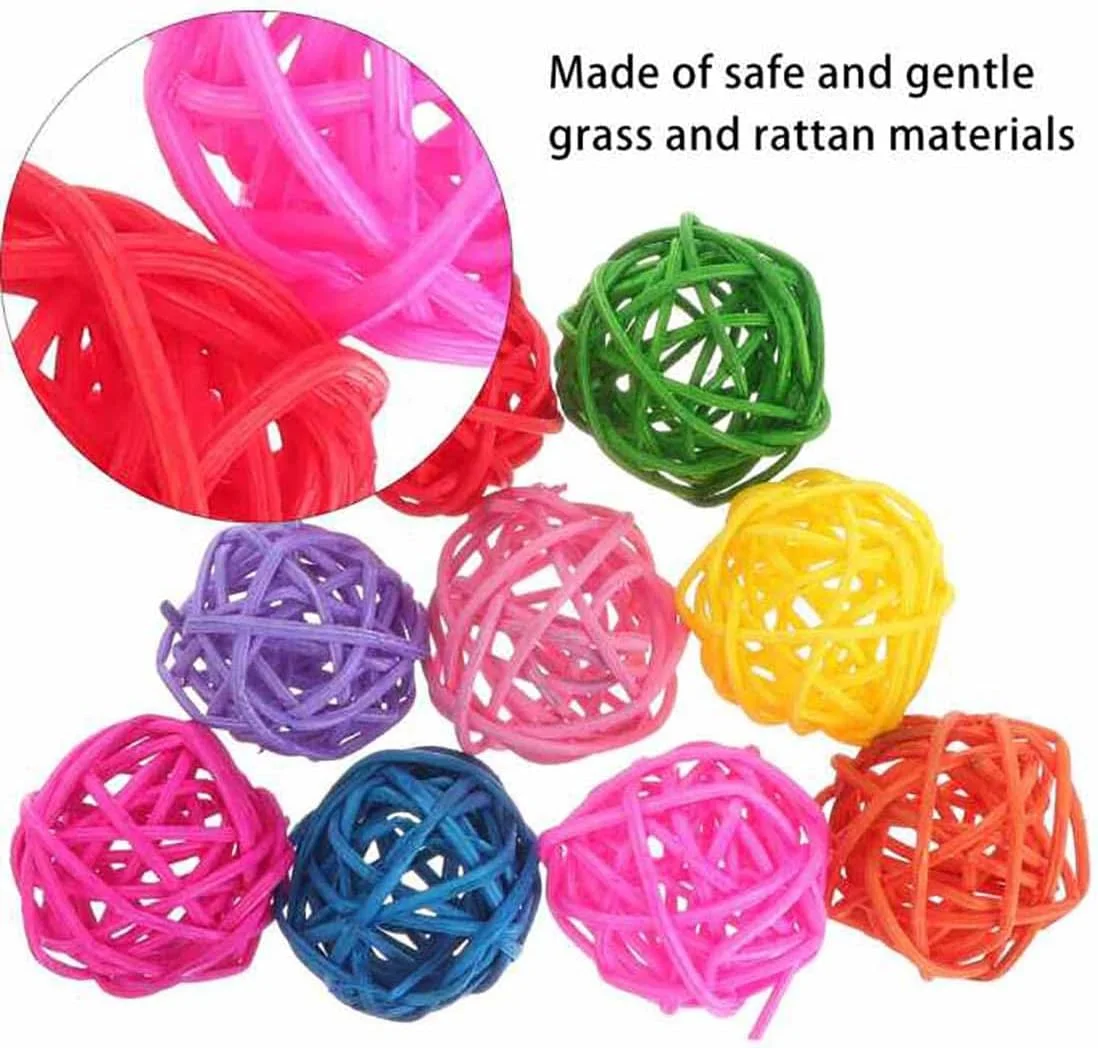 اسباب بازی غلتکی حصیری طبیعی پادو برای پرندگان، قطر 6 سانتی متر (6 عدد در بسته) (رنگ های متنوع)
