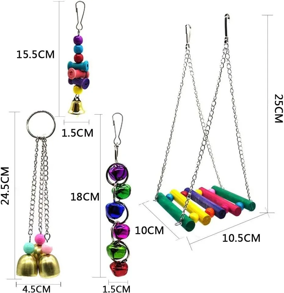 اسباب بازی های تاب و جویدنی پرندگان ORiTi - 7 عدد لوازم جانبی قفس برای طوطی های کوچک، عروس هلندی، کانور، ماکائو، طوطی، مرغ عشق، فنچ - طناب، صعود، نشیمنگاه ایستاده