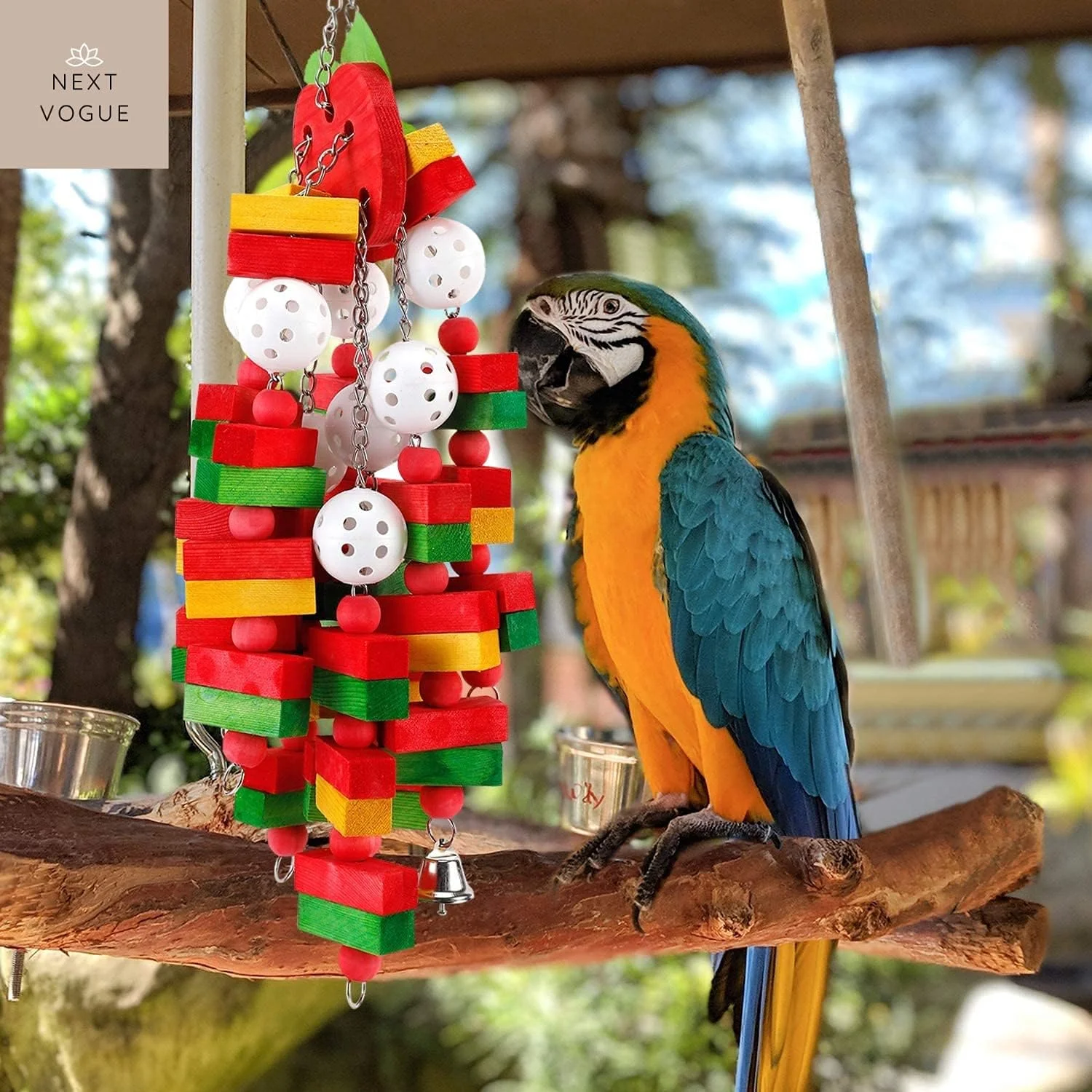 اسباب بازی های طوطی، اسباب بازی های جویدنی چوبی طبیعی برای طوطی های خاکستری آفریقایی، ماکائو، کاکادو، عروس هلندی، مرغ عشق، طوطی های کوچک، متوسط ​​تا بزرگ، لوازم جانبی قفس، لوازم حیوانات خانگی