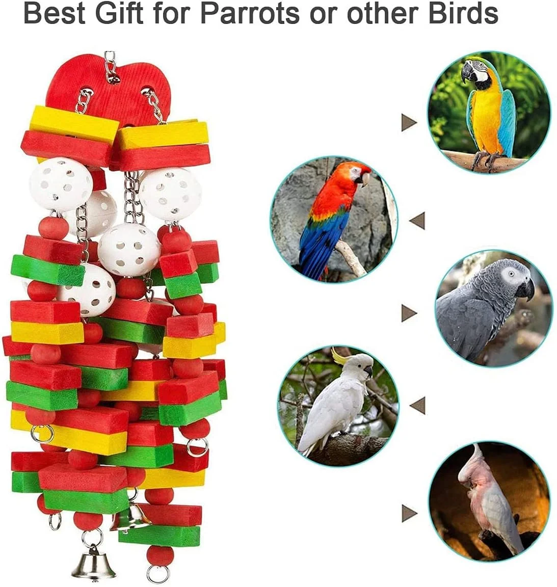 اسباب بازی های طوطی، اسباب بازی های جویدنی چوبی طبیعی برای طوطی های خاکستری آفریقایی، ماکائو، کاکادو، عروس هلندی، مرغ عشق، طوطی های کوچک، متوسط ​​تا بزرگ، لوازم جانبی قفس، لوازم حیوانات خانگی