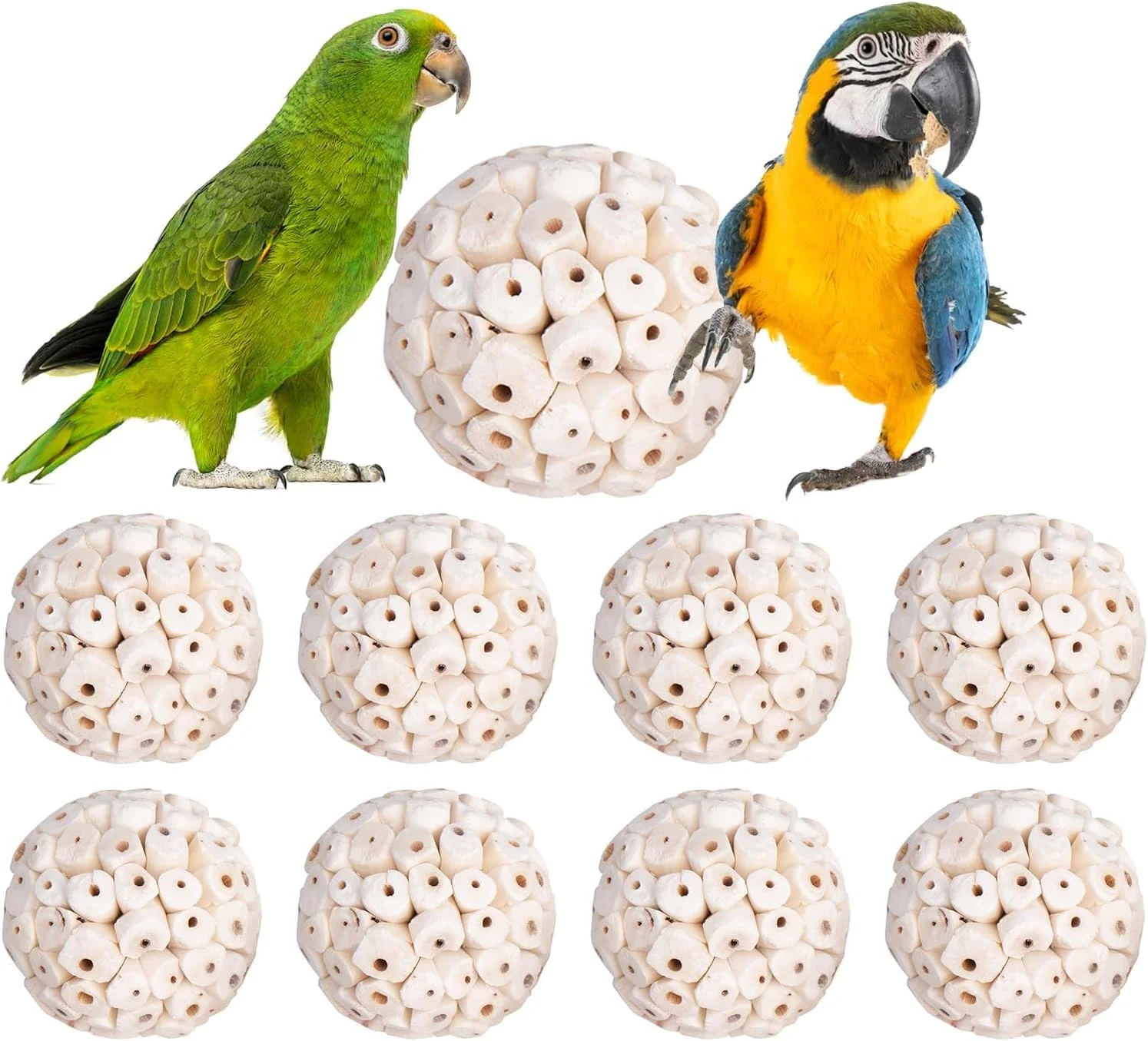 توپ های جویدنی پرنده طوطی، اسباب بازی جویدنی و خرد کردنی نرم طبیعی برای طوطی ها، عروس هلندی ها، کانورها، مرغ عشق ها، خرگوش ها، خوکچه های هندی، چینچیلاها، 9 عدد