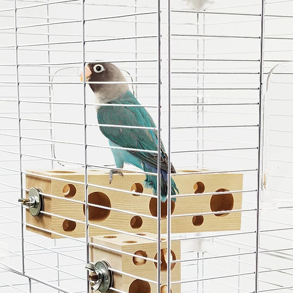 اسباب بازی های جویدنی چوبی طبیعی پرندگان برای طوطی ها، مرغ عشق ها و باجریگارها - اسباب بازی آویز و پایه نشیمن ایمن و غیر سمی برای جویدن و بالا رفتن - اسباب بازی قفس مستطیلی بادوام برای مرغ عشق و طوطی های کوچک