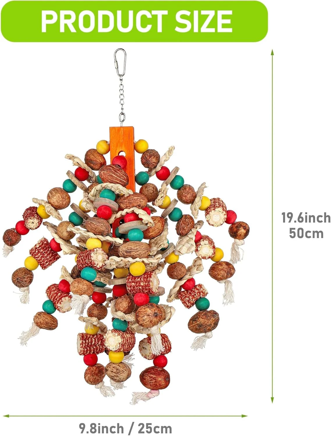 اسباب بازی پرندگان، اسباب بازی های جویدنی بزرگ پرندگان با بلال ذرت طبیعی، برای طوطی ها، ماکائو ها، طوطی های آمازون، خاکستری های آفریقایی، کاکادو ها، پرندگان متوسط ​​و بزرگ