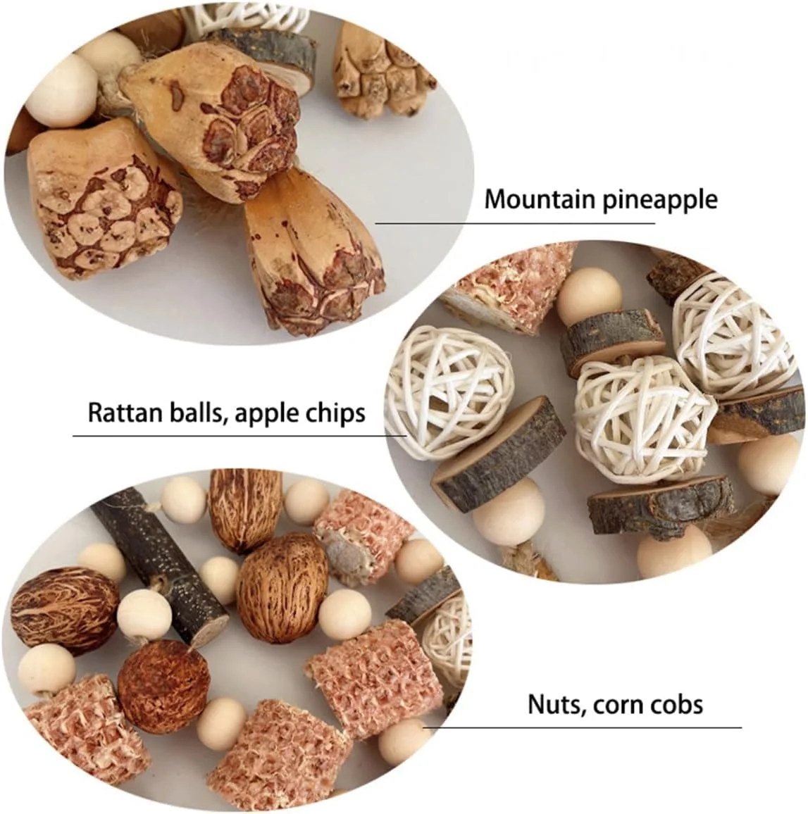اسباب بازی طوطی برای پرندگان بزرگ، اسباب بازی پرنده، اسباب بازی های جویدنی آویز ذرت طبیعی، اسباب بازی های داخلی و خارجی برای مرغ عشق، عروس هلندی، فنچ، ماکائو