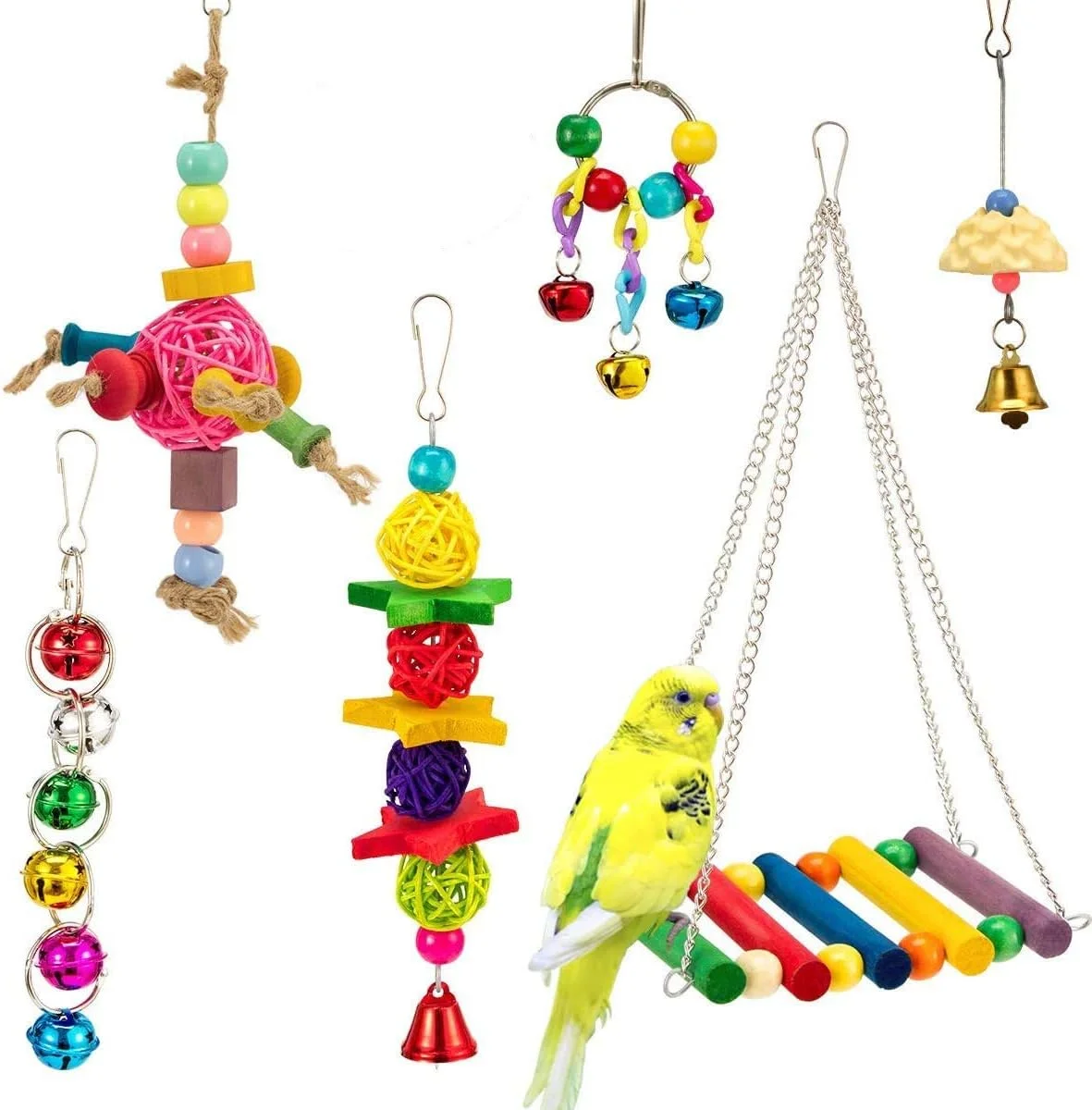 اسباب بازی بزرگ و کوچک طوطی مامو بیر - اسباب بازی های چند رنگه چوبی برای پاره کردن پرندگان