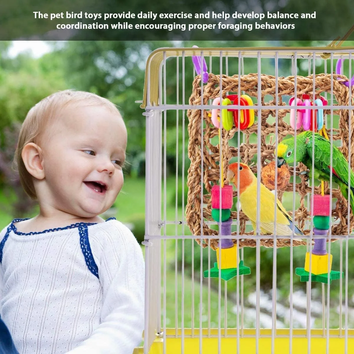 تور اسباب بازی تغذیه پرندگان مامو بیر - حصیر بافته شده از علف دریایی، اسباب بازی توری پرندگان