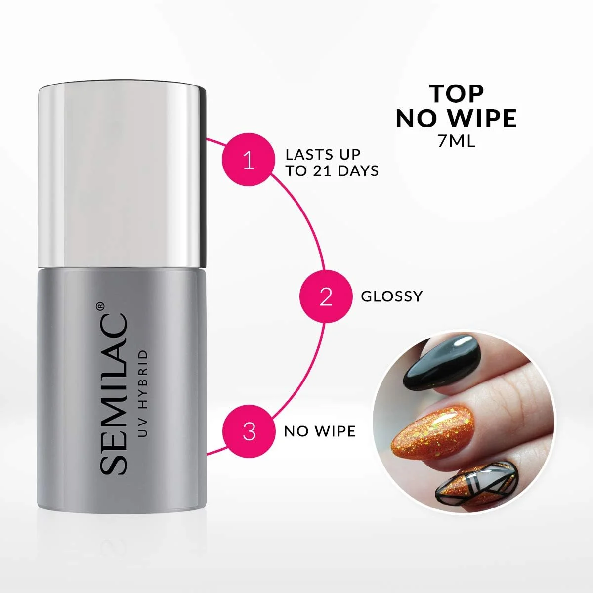 لاک ژل تاپ کت بدون اثر سمیلاک | 7 میلی لیتر | پوشش محافظ نوآورانه یو وی ال ای دی برای محافظت از رنگ | روکش براق و شفاف | استفاده آسان، مقاوم و خشک شدن سریع