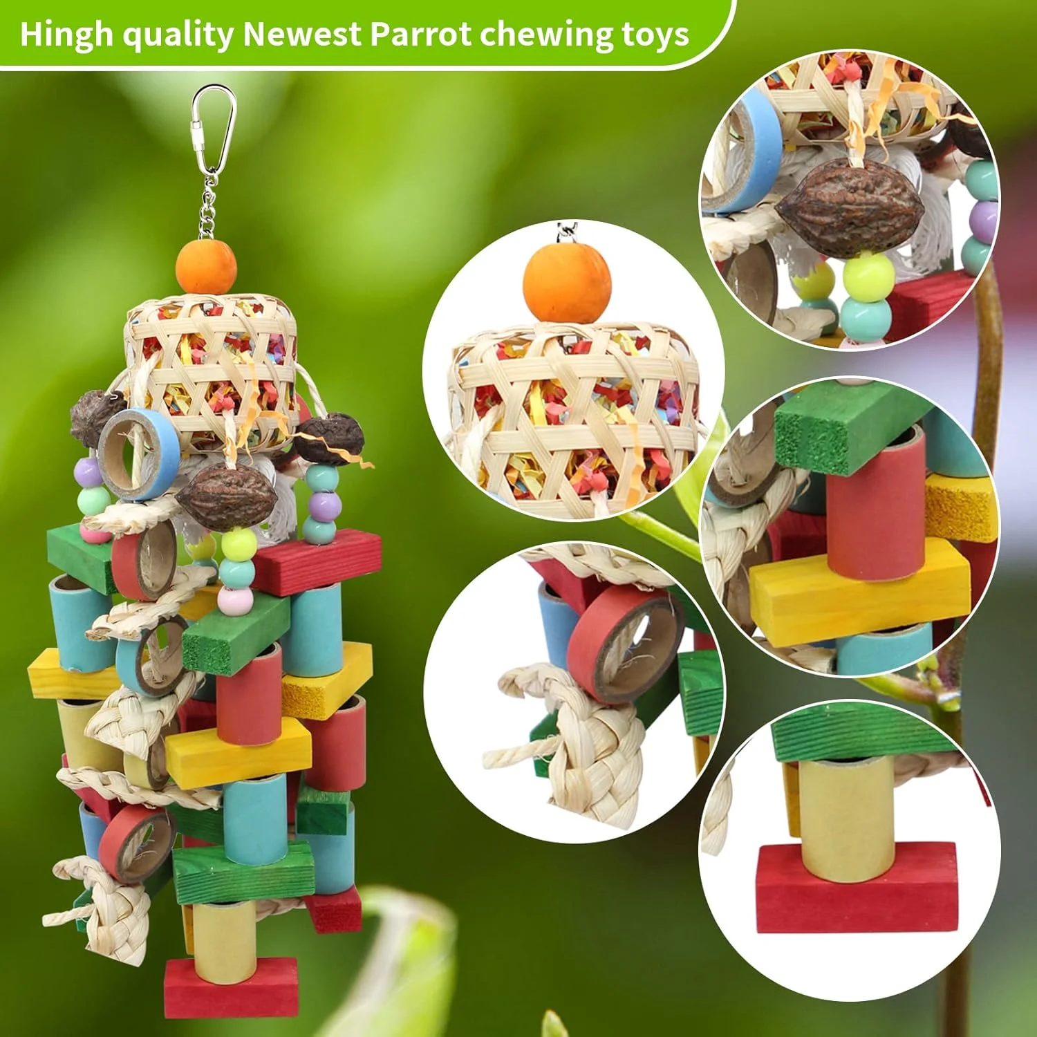 اسباب بازی طوطی MQUPIN، مجموعه اسباب بازی آویز جویدنی پرنده، اسباب بازی قفس طوطی، اسباب بازی صعود پرنده، مناسب برای طوطی، خروس، تارو، پرنده، بوجی، ماکائو، مرغ عشق، حلقه ذرت بزرگ کاغذی رنگی