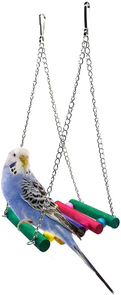 مجموعه 7 عددی اسباب بازی پرندگان Mumoo Bear، شامل تاب، زنگوله و اسباب بازی های جویدنی آویز برای قفس، مناسب برای طوطی های کانور، مرغ عشق، عروس هلندی، ماکائو، فنچ، مینا، باجریگار و سایر پرندگان دوست داشتنی