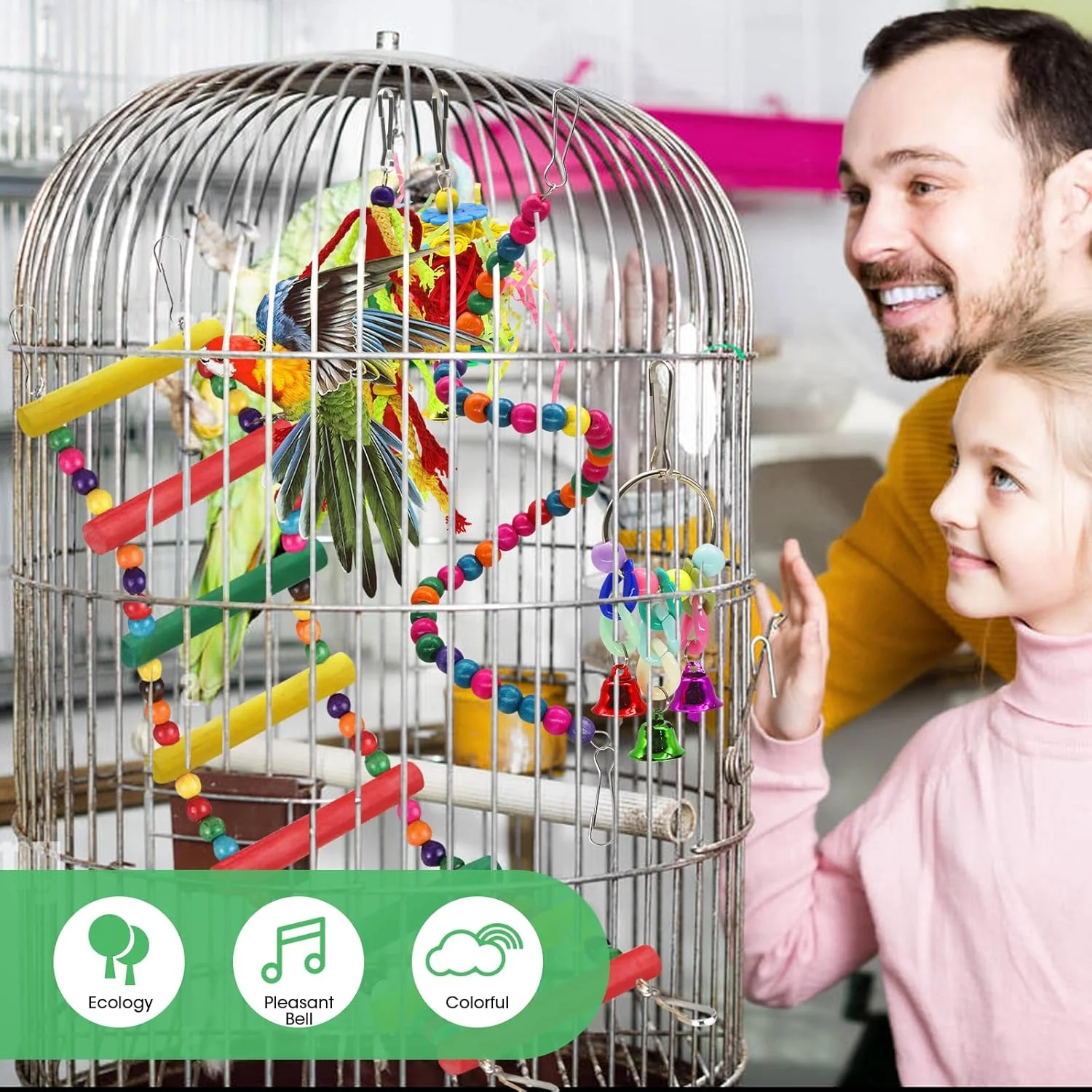 اسباب بازی های جویدنی تاب پرنده MQ بسته 10 عددی - اسباب بازی های زنگوله ای هاموک طوطی، اسباب بازی قفس طوطی، نشیمنگاه پرنده با آویز مهره های چوبی برای طوطی های کوچک، عروس هلندی، کانور، فنچ، مرغ عشق، طوطی، پرندگان عشق