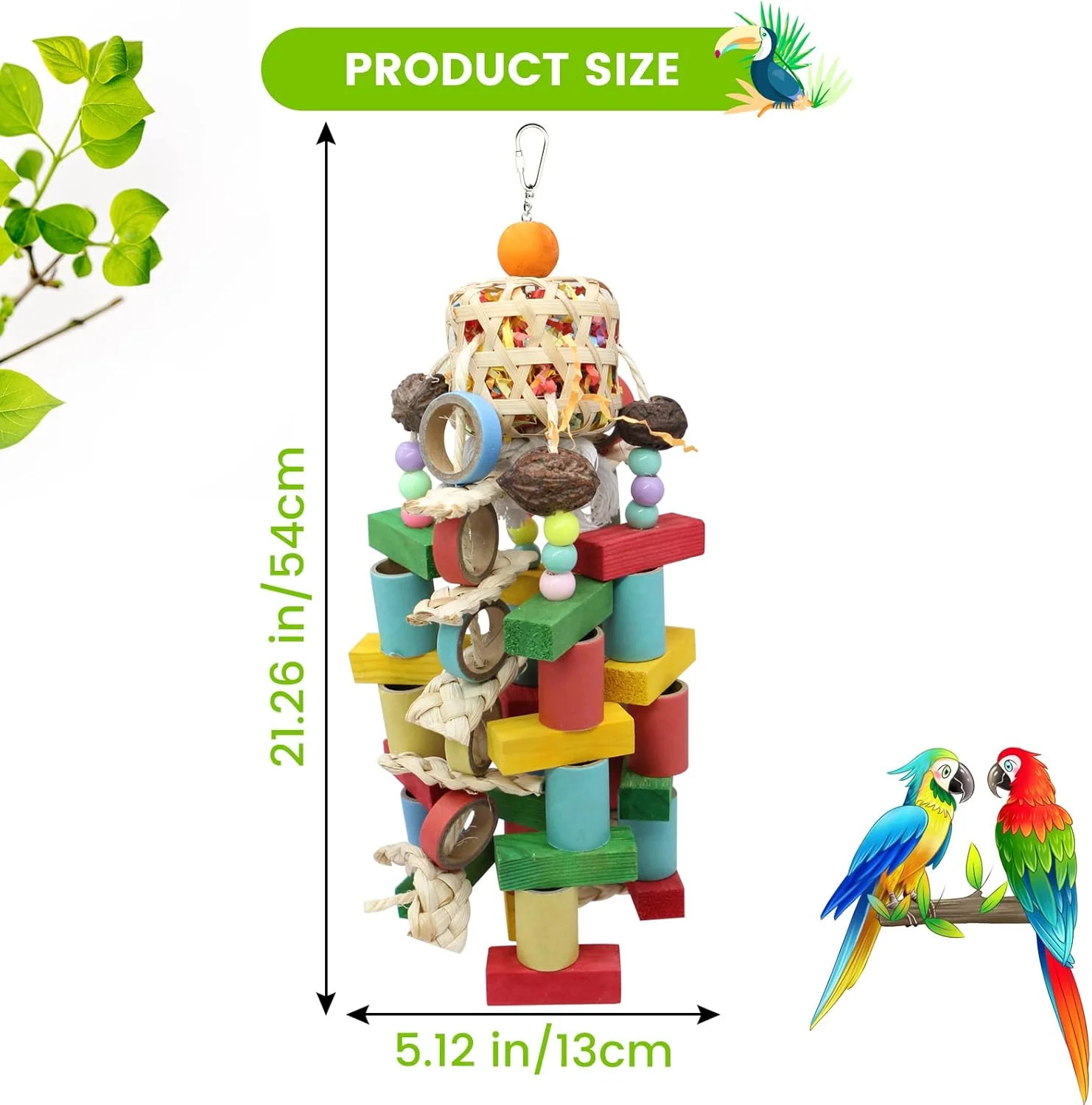 اسباب بازی طوطی MQUPIN، مجموعه اسباب بازی آویز جویدنی پرنده، اسباب بازی قفس طوطی، اسباب بازی صعود پرنده، مناسب برای طوطی، خروس، تارو، پرنده، بوجی، ماکائو، مرغ عشق، حلقه ذرت بزرگ کاغذی رنگی