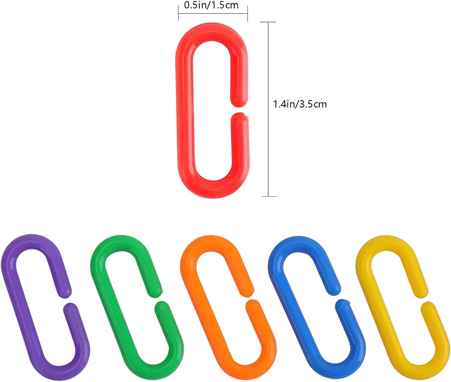 مولیمی 100 عدد زنجیره اتصال قلاب پلاستیکی، رنگ های ترکیبی رنگین کمانی DIY گیره های C شکل زنجیری اسباب بازی های قفس نوسانی برای حیوانات خانگی کوچک موش صحرایی طوطی پرنده، اسباب بازی آموزشی کودکان