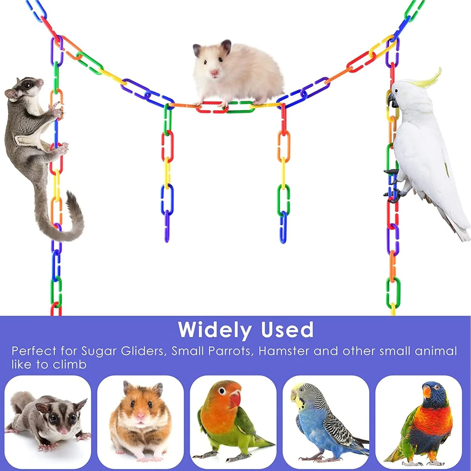 مولیمی 100 عدد زنجیره اتصال قلاب پلاستیکی، رنگ های ترکیبی رنگین کمانی DIY گیره های C شکل زنجیری اسباب بازی های قفس نوسانی برای حیوانات خانگی کوچک موش صحرایی طوطی پرنده، اسباب بازی آموزشی کودکان