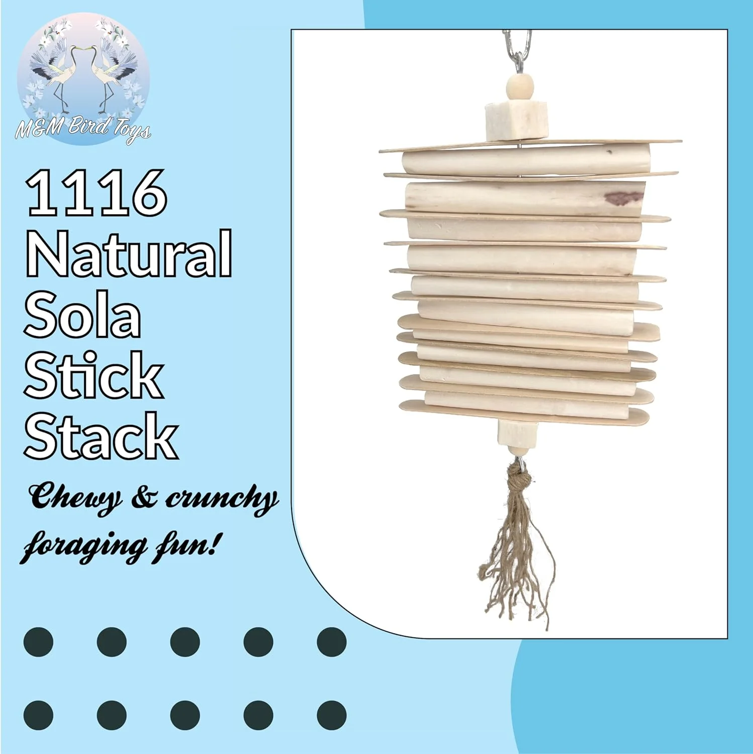اسباب بازی پرنده ماندارین مدل 1116 Natural Sola Stick Stack از M&M - اسباب بازی آویز دست ساز با قابلیت جویدن آسان