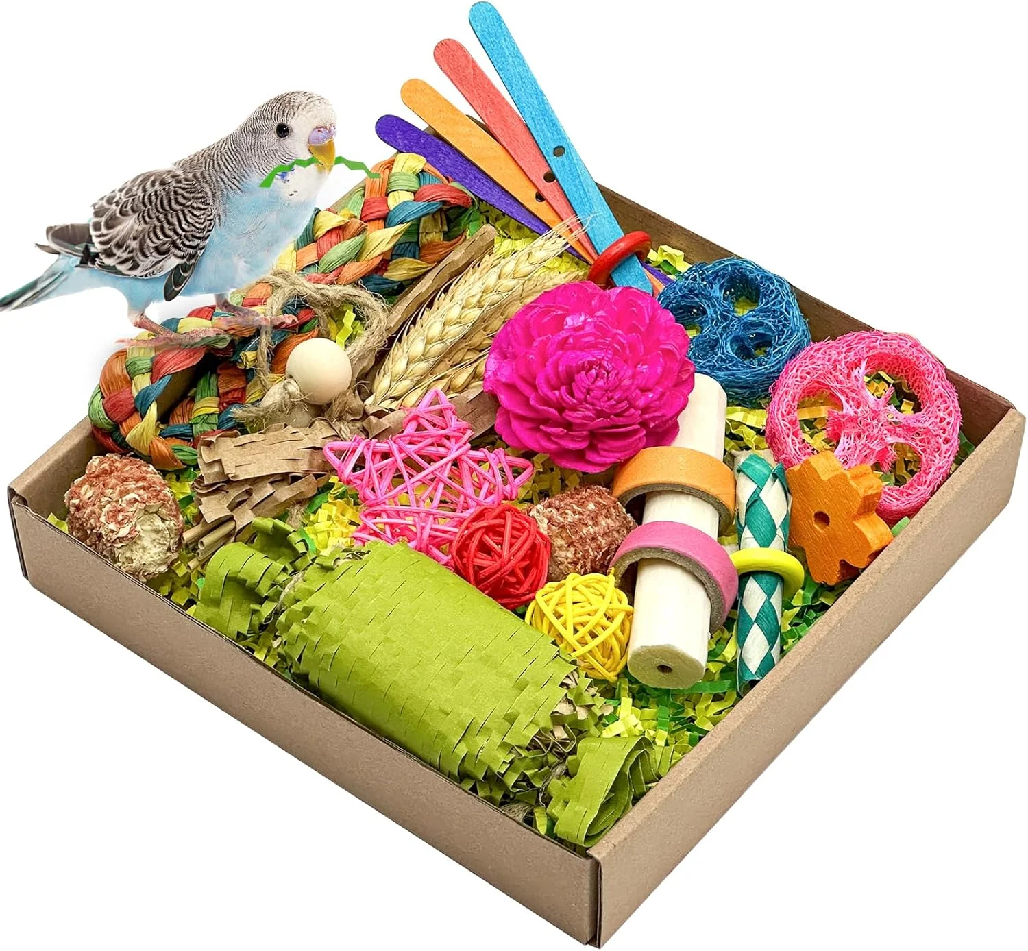 اسباب بازی طبیعی پرندگان، جعبه اسباب بازی خرد کردنی طوطی، اسباب بازی های جویدنی کانور برای کوکاتیل، مرغ عشق، پاراکیت، باجریگار، پرندگان کوچک تا متوسط (رنگی) اسباب بازی طبیعی پرندگان، جعبه اسباب بازی خرد کردنی طوطی، اسباب بازی های جویدنی کانور برای کوکاتیل، مرغ عشق، پاراکیت، باجریگار، پرندگان کوچک تا متوسط (رنگی)