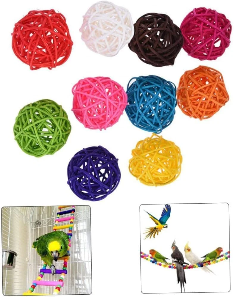 لوهامیسکی 10 عدد توپ حصیری چند رنگ، توپ جویدنی برای طوطی، مرغ عشق، همستر، مناسب برای صنایع دستی، تزئینات و پر کردن گلدان، استفاده آسان