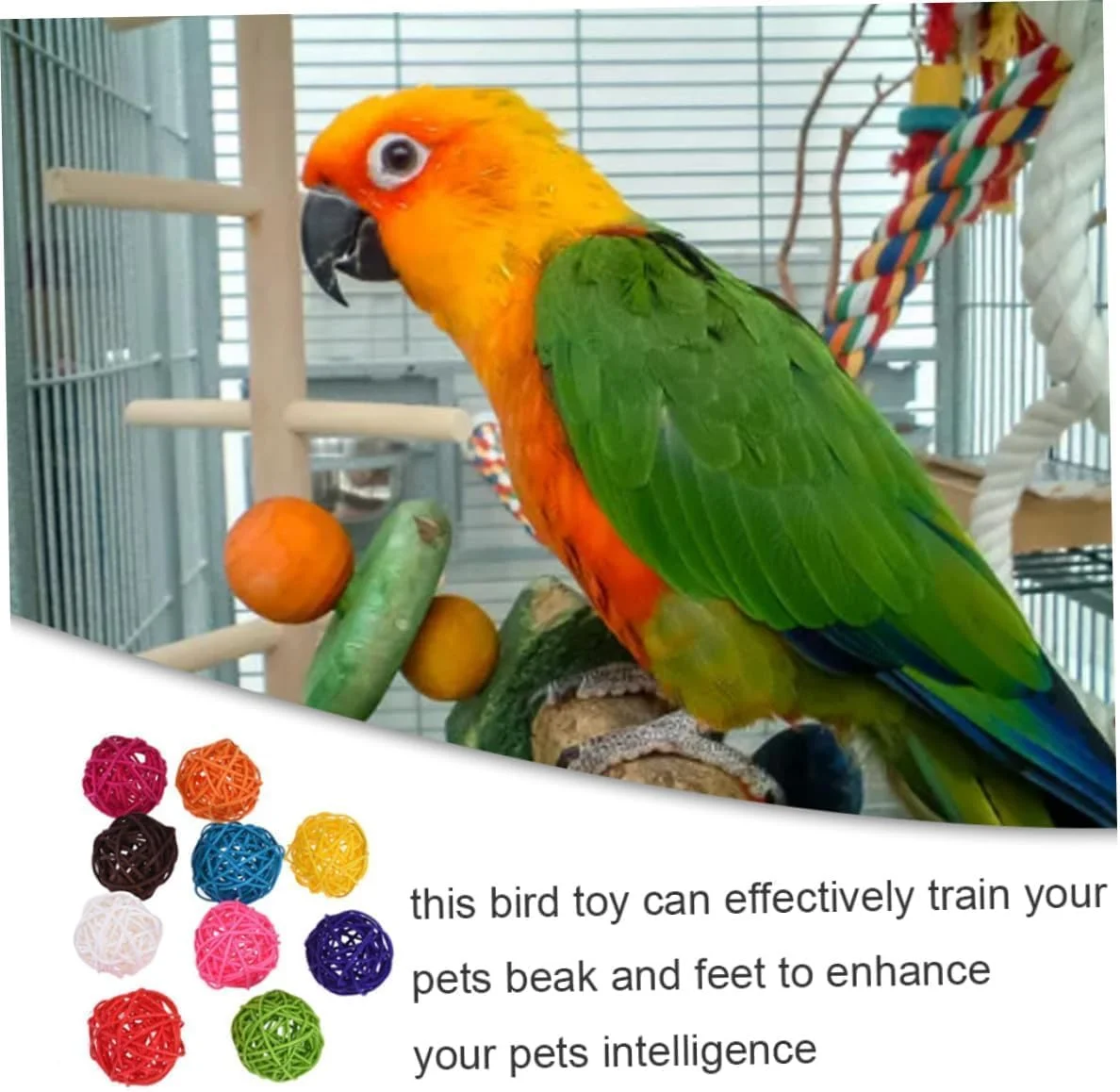 10 عدد توپ حصیری چند رنگ، توپ حصیری جویدنی برای پرندگان، طوطی، مرغ عشق، پاراکیت، همستر، توپ های تزئینی، لوازم جانبی صنایع دستی DIY، پرکننده گلدان، تزئینات، استفاده آسان