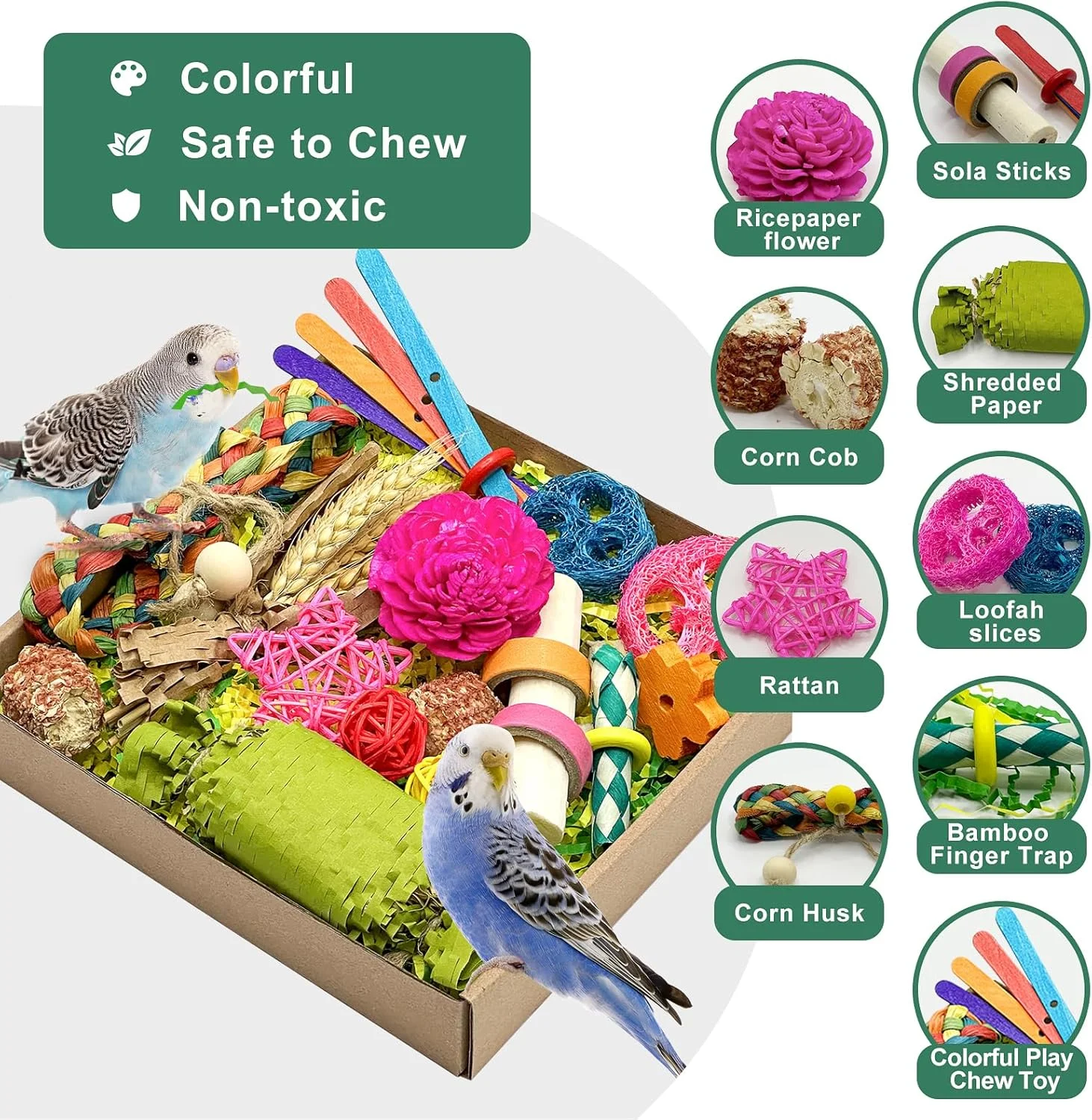 اسباب بازی طبیعی پرندگان، جعبه اسباب بازی خرد کردنی طوطی، اسباب بازی های جویدنی کانور برای کوکاتیل، مرغ عشق، پاراکیت، باجریگار، پرندگان کوچک تا متوسط (رنگی) اسباب بازی طبیعی پرندگان، جعبه اسباب بازی خرد کردنی طوطی، اسباب بازی های جویدنی کانور برای کوکاتیل، مرغ عشق، پاراکیت، باجریگار، پرندگان کوچک تا متوسط (رنگی)