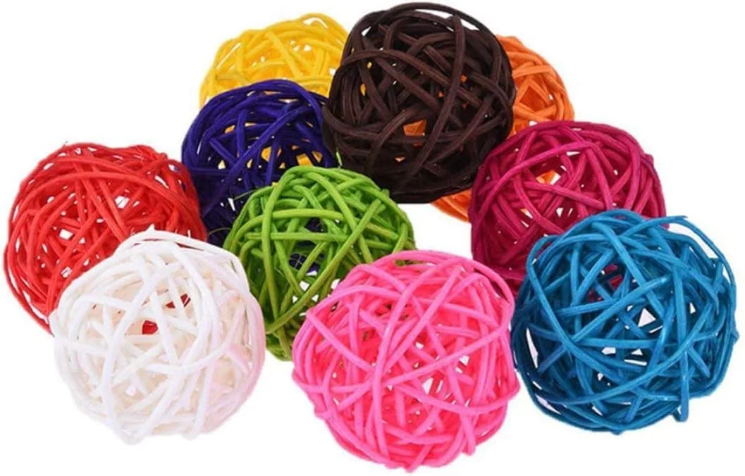 لوهامیسکی 10 عدد توپ حصیری چند رنگ، توپ جویدنی برای طوطی، مرغ عشق، همستر، مناسب برای صنایع دستی، تزئینات و پر کردن گلدان، استفاده آسان