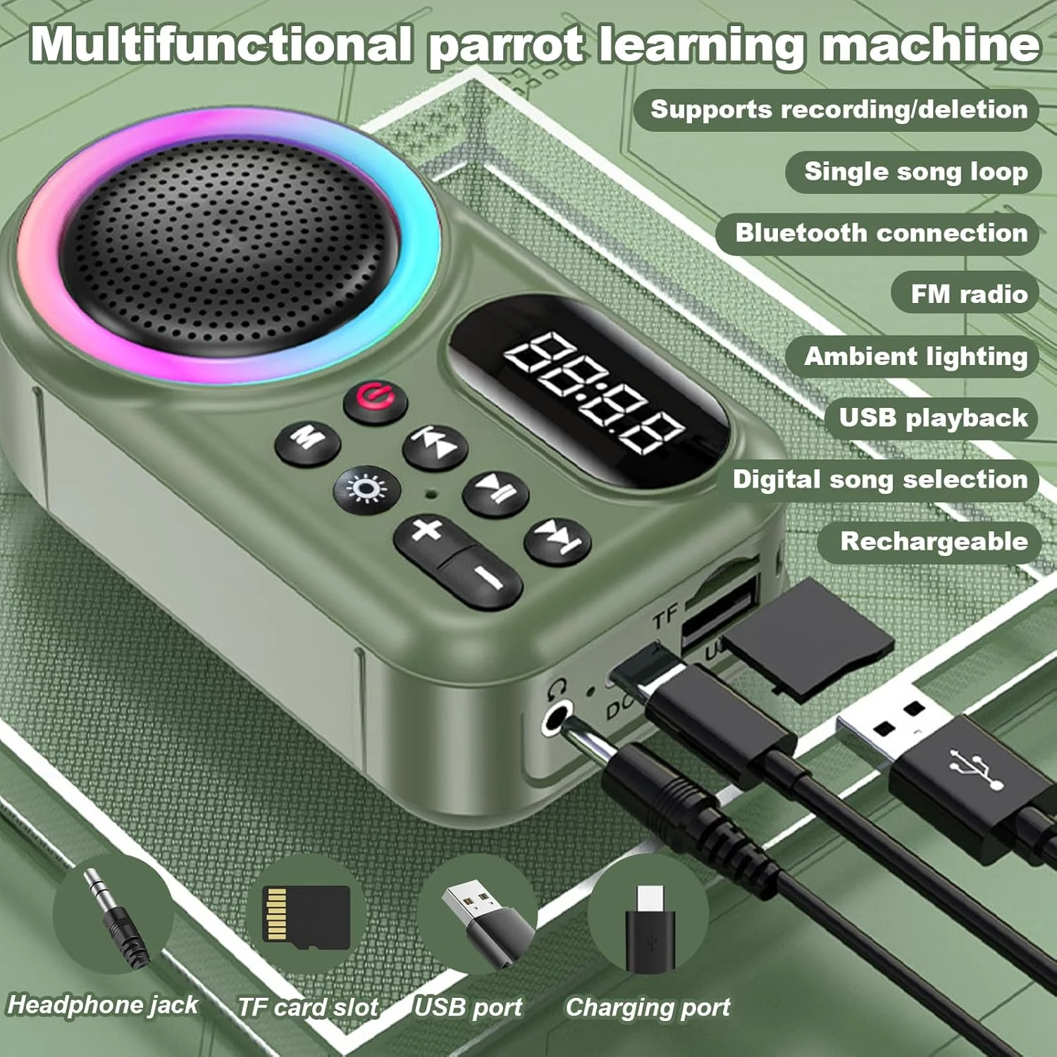 طوطی سخنگو، ماشین آموزش طوطی، اسباب بازی های پرنده آموزش صحبت کردن، سوت زدن و شما می توانید خودتان آن را ضبط کنید، با کارت حافظه و کارت خوان برای خاکستری آفریقایی، ماکائو، کاکادو و سایر گونه های پرندگان. طوطی سخنگو، ماشین آموزش طوطی، اسباب بازی های پرنده آموزش صحبت کردن، سوت زدن و شما می توانید خودتان آن را ضبط کنید، با کارت حافظه و کارت خوان برای خاکستری آفریقایی، ماکائو، کاکادو و سایر گونه های پرندگان.
