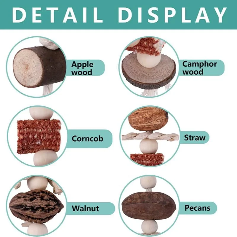 اسباب بازی بزرگ طوطی - جویدنی چوبی طبیعی، مناسب برای طوطی خاکستری آفریقایی، لوازم جانبی قفس پرنده، اسباب بازی آویز پرنده