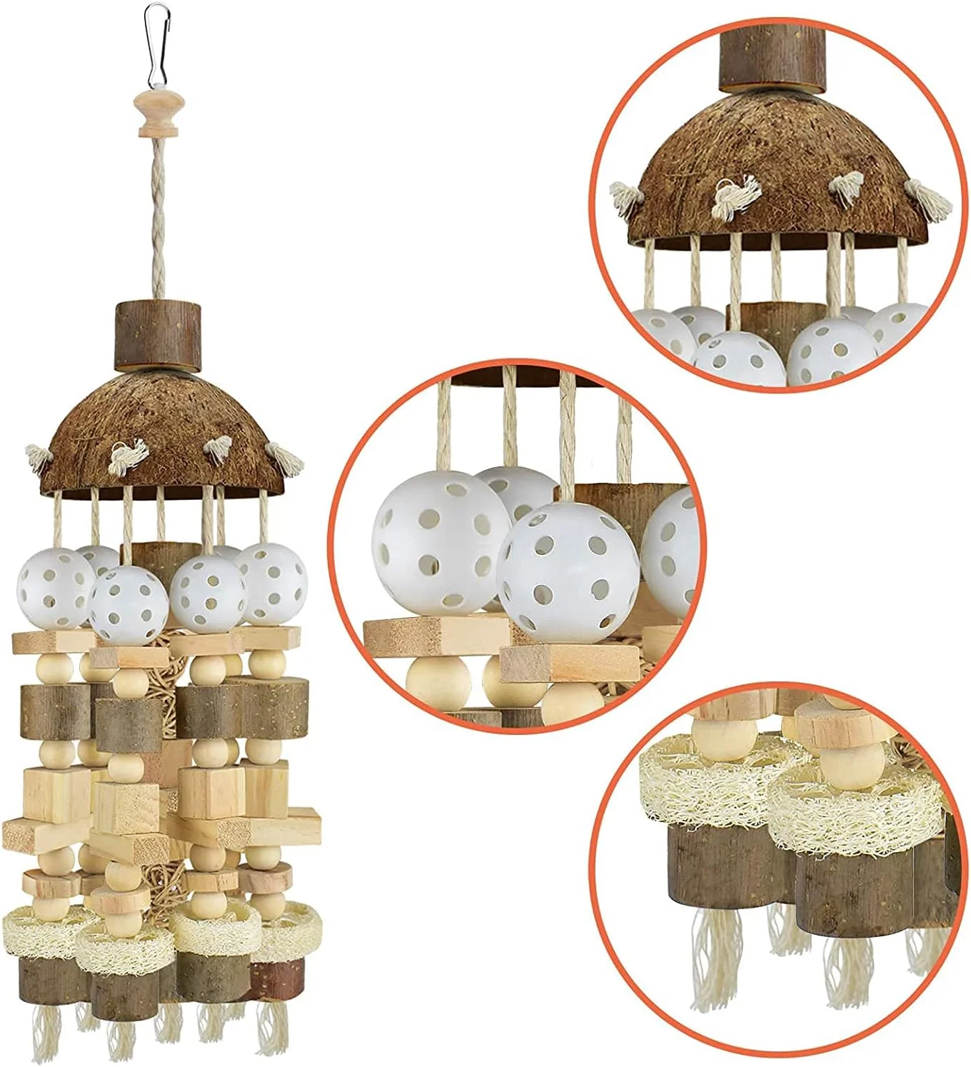 اسباب بازی پرنده طوطی LIENJAER، اسباب بازی بزرگ طوطی بلوک های چوبی طبیعی، اسباب بازی جویدنی قفس طوطی مناسب برای طوطی های خاکستری آفریقایی، کاکادوها، طوطی های آمازون و غیره، پرندگان طوطی بزرگ و متوسط