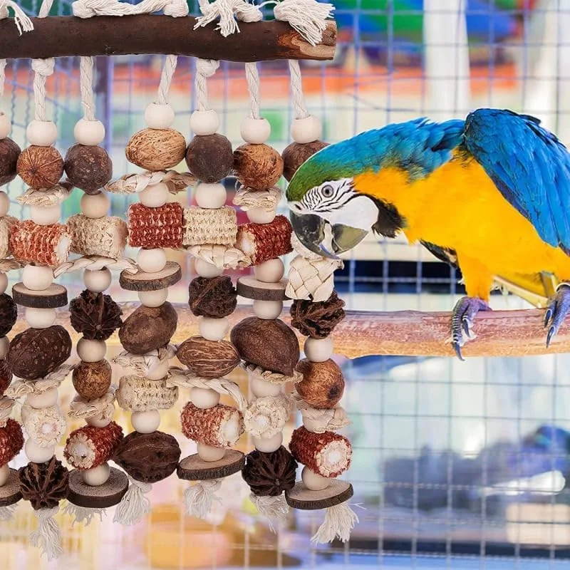 اسباب بازی بزرگ طوطی - جویدنی چوبی طبیعی، مناسب برای طوطی خاکستری آفریقایی، لوازم جانبی قفس پرنده، اسباب بازی آویز پرنده