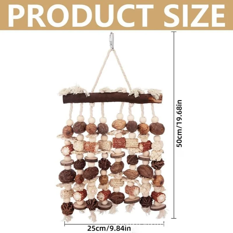 اسباب بازی بزرگ طوطی - جویدنی چوبی طبیعی، مناسب برای طوطی خاکستری آفریقایی، لوازم جانبی قفس پرنده، اسباب بازی آویز پرنده