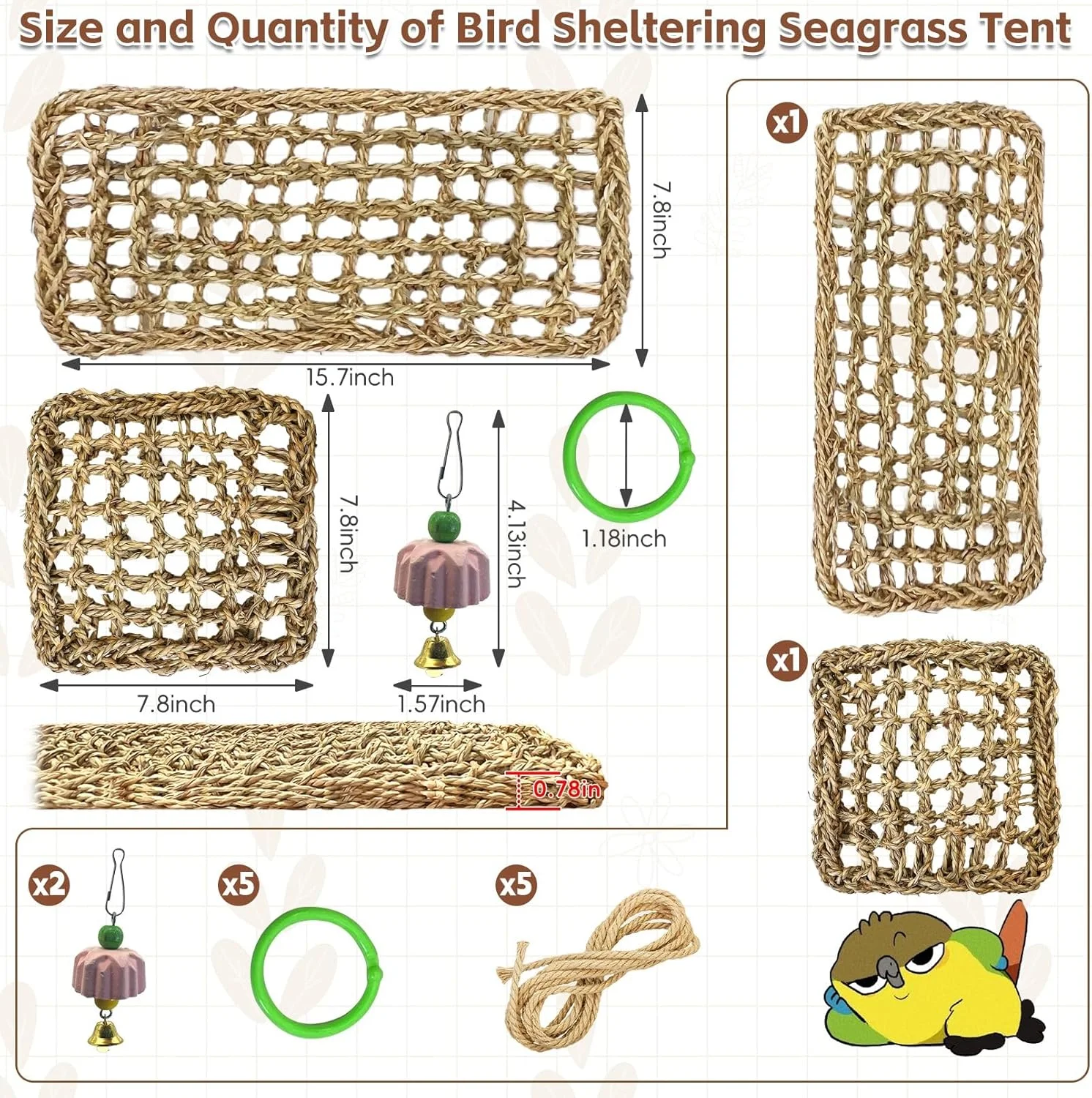 چادر پناهگاه پرنده Kathson از علف دریایی، لانه هاموک حیوانات کوچک، اسباب بازی قفس طوطی برای مرغ عشق، عروس هلندی، باجریگار، گردن حلقه ای، پیونوس، سنگال، پرندگان کوچک تا متوسط چادر پناهگاه پرنده Kathson از علف دریایی، لانه هاموک حیوانات کوچک، اسباب بازی قفس طوطی برای مرغ عشق، عروس هلندی، باجریگار، گردن حلقه ای، پیونوس، سنگال، پرندگان کوچک تا متوسط