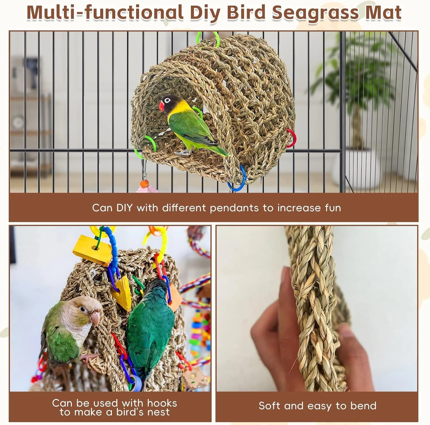 چادر پناهگاه پرنده Kathson از علف دریایی، لانه هاموک حیوانات کوچک، اسباب بازی قفس طوطی برای مرغ عشق، عروس هلندی، باجریگار، گردن حلقه ای، پیونوس، سنگال، پرندگان کوچک تا متوسط چادر پناهگاه پرنده Kathson از علف دریایی، لانه هاموک حیوانات کوچک، اسباب بازی قفس طوطی برای مرغ عشق، عروس هلندی، باجریگار، گردن حلقه ای، پیونوس، سنگال، پرندگان کوچک تا متوسط