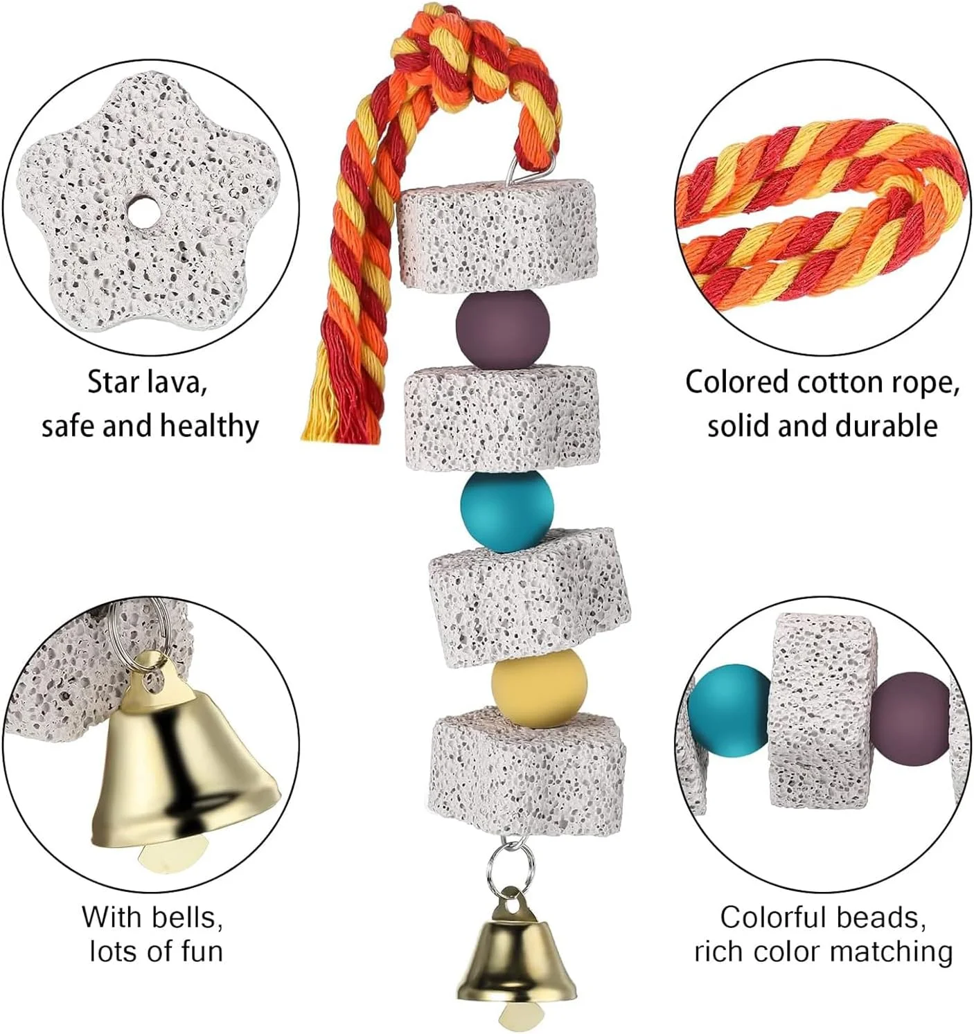 اسباب بازی های جویدنی طوطی Joyzzz، اسباب بازی های پرنده، اسباب بازی جویدنی طوطی، اسباب بازی های آسیاب دندان طوطی زیبا و رنگارنگ، سنگ های آسیاب نوک با زنگوله برای ماکائوهای کوچک و متوسط، خاکستری آفریقایی، کاکادوها، طوطی های آمازون