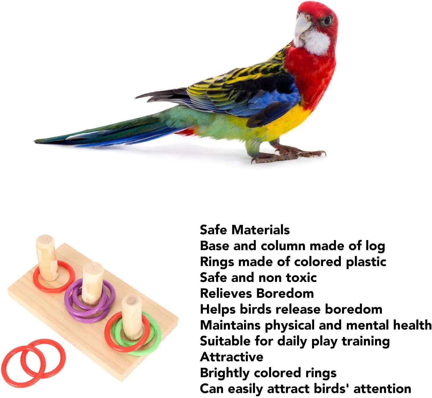 اسباب بازی حلقه ای رومیزی جیاوو، اسباب بازی حلقه ای جویدنی پرنده رنگارنگ و غیر سمی برای آموزش مرغ عشق (حلقه 5 سانتی متری)