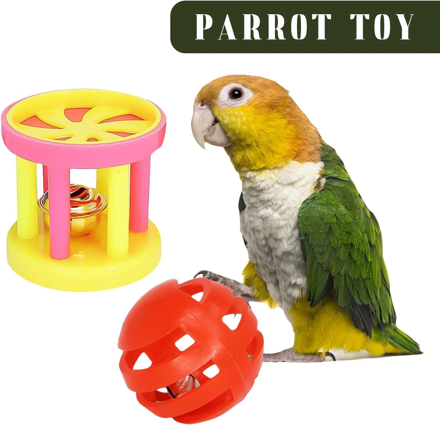 توپ تغذیه اسباب بازی طوطی، توپ رنگارنگ تعاملی با زنگوله، اسباب بازی جویدنی پرنده، توپ های زنگوله آموزشی برای طوطی، مرغ عشق، باجریگار، عروس هلندی، 3 عدد